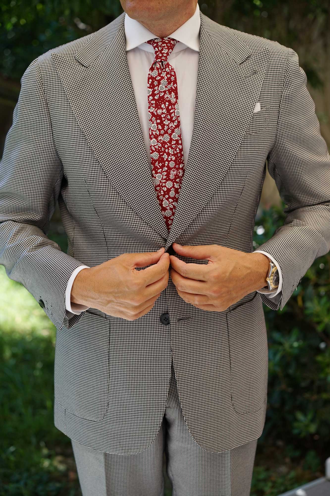 Shizuoka Merlot Red Floral Skinny Tie - Image 7