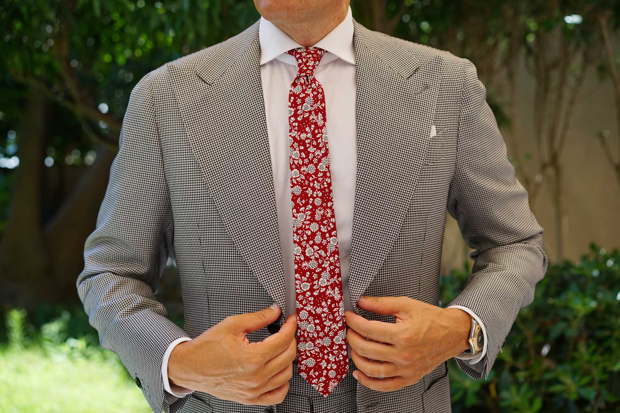 Shizuoka Merlot Red Floral Skinny Tie - Image 8