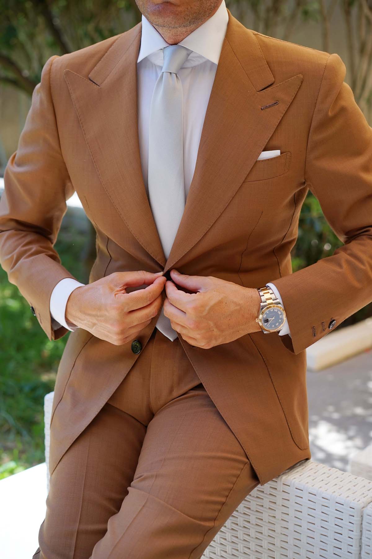 Silver Fog Weave Skinny Tie - Image 10
