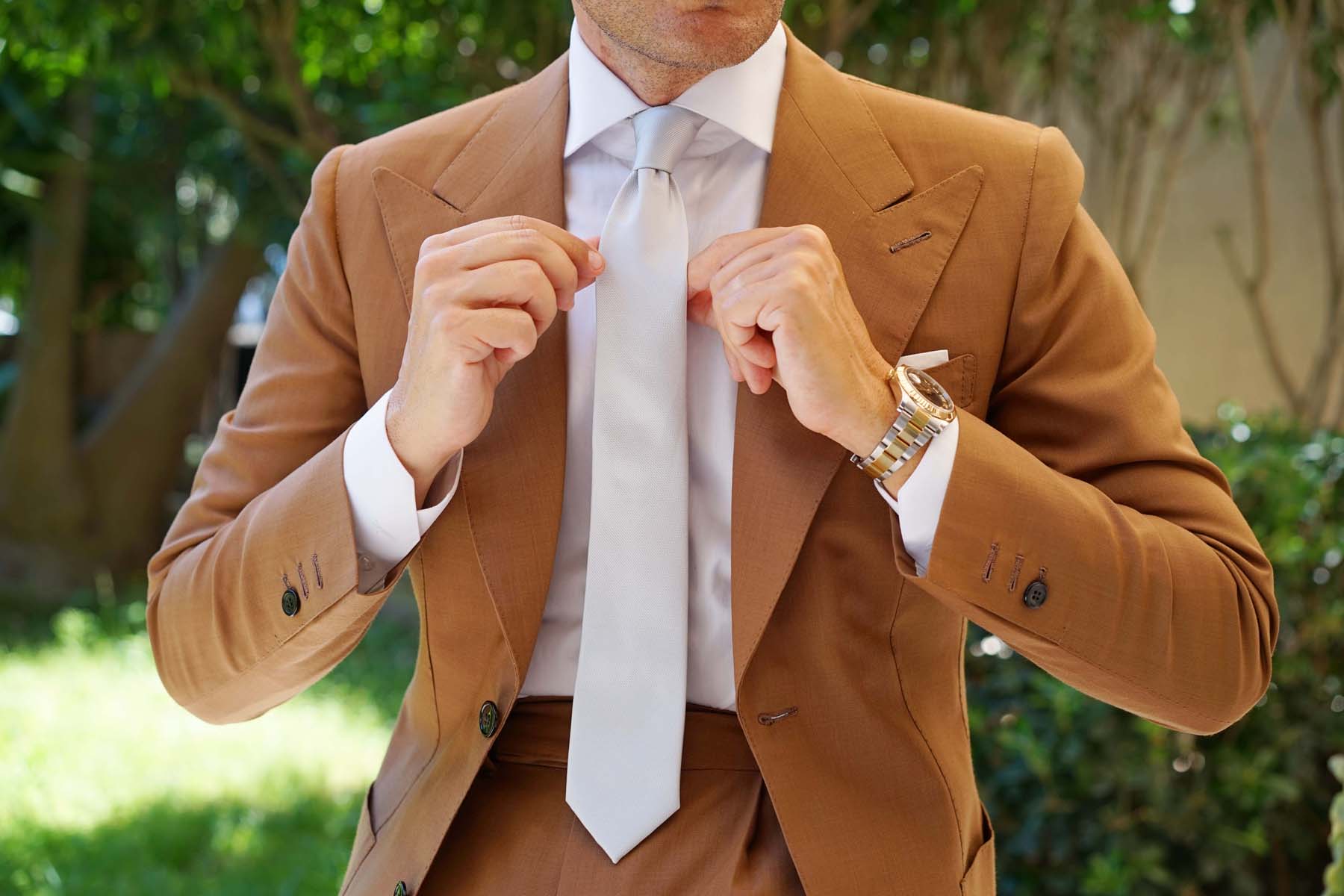 Silver Fog Weave Skinny Tie - Image 4