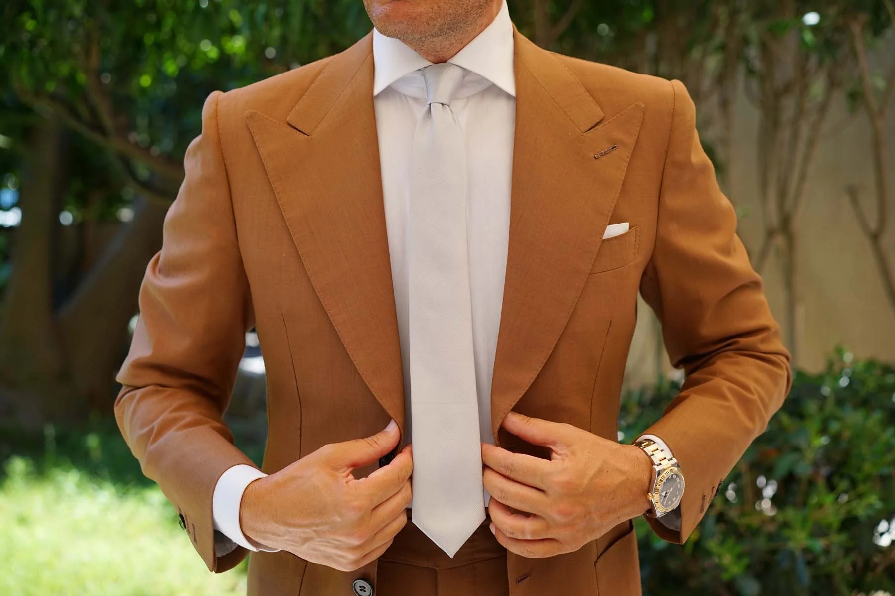Silver Fog Weave Skinny Tie - Image 9