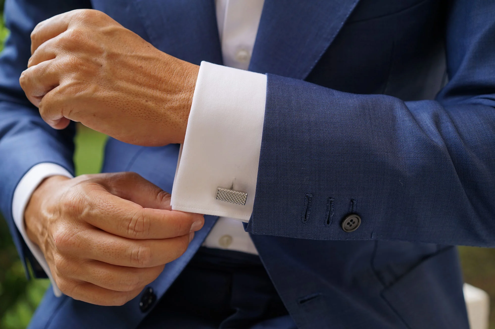 Silver Rectangle Diamond Grid Cufflinks - Image 11