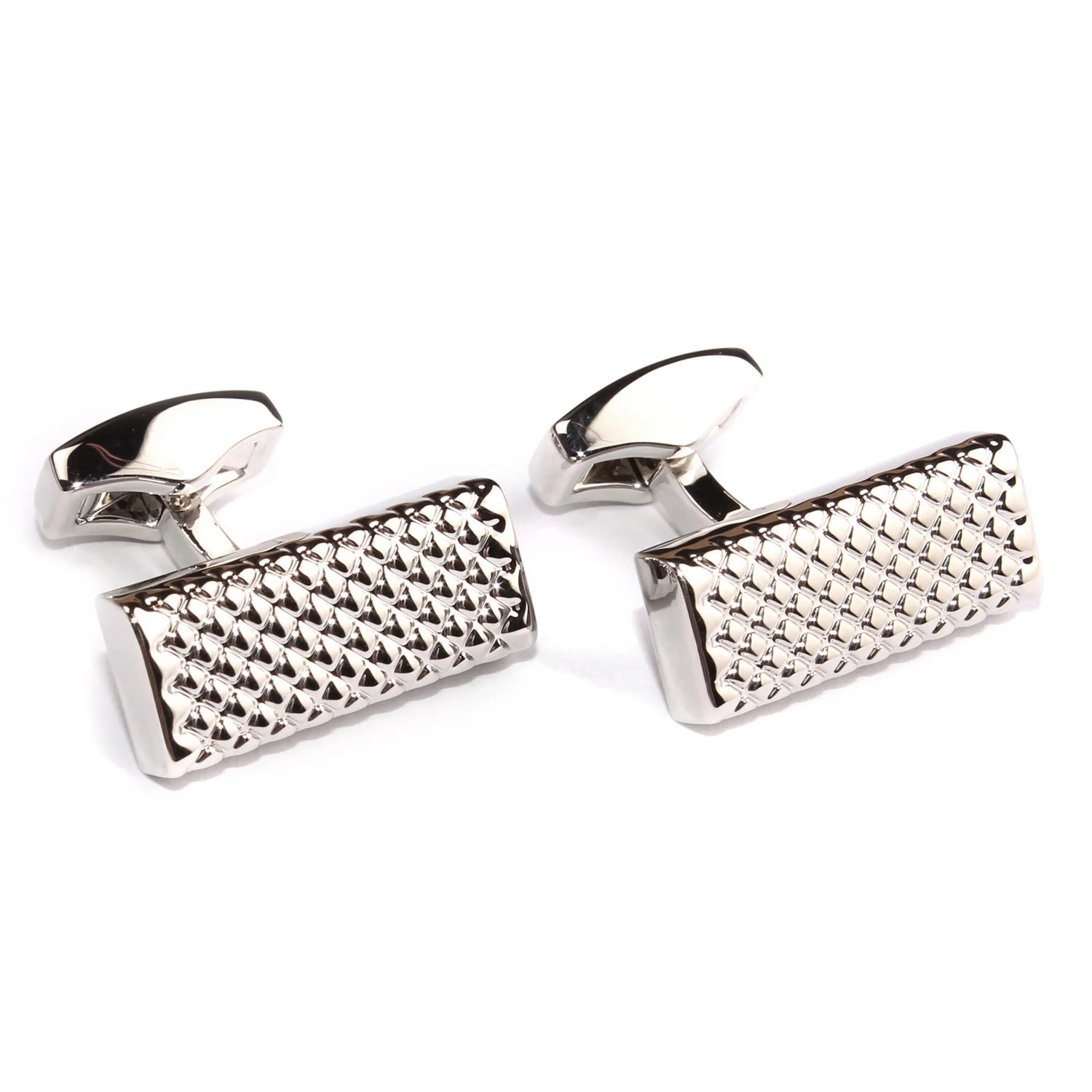 Silver Rectangle Diamond Grid Cufflinks - Image 2