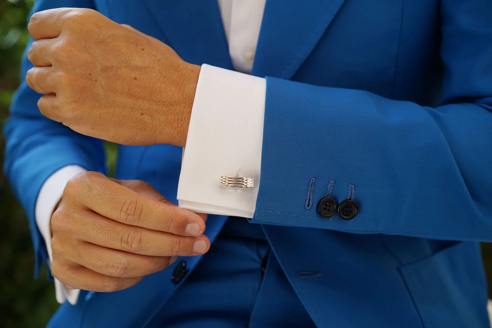 Silver Rectangular Cylinder Groove Cufflinks - Image 11