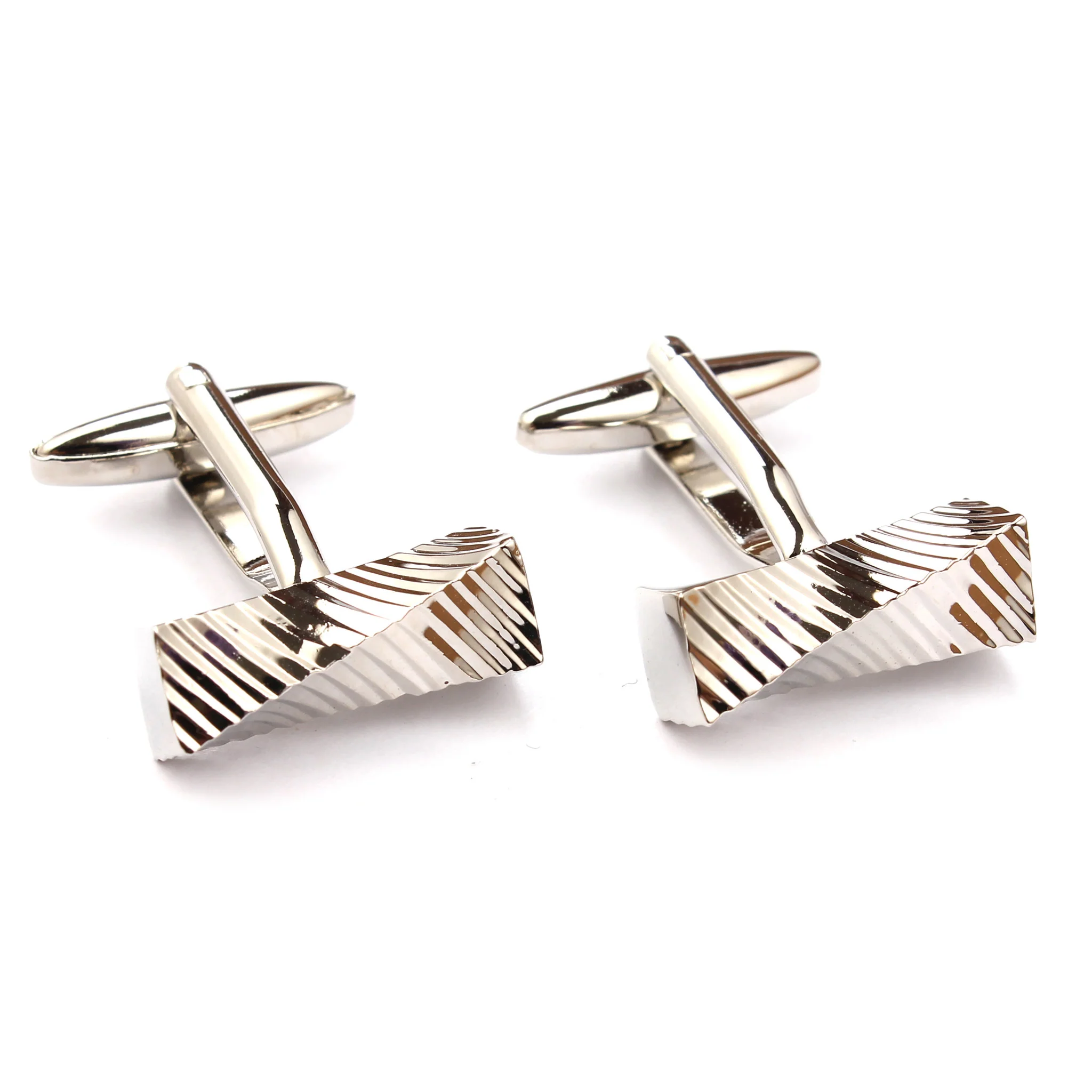 Silver Rectangular Cylinder Twist Cufflinks - Image 2