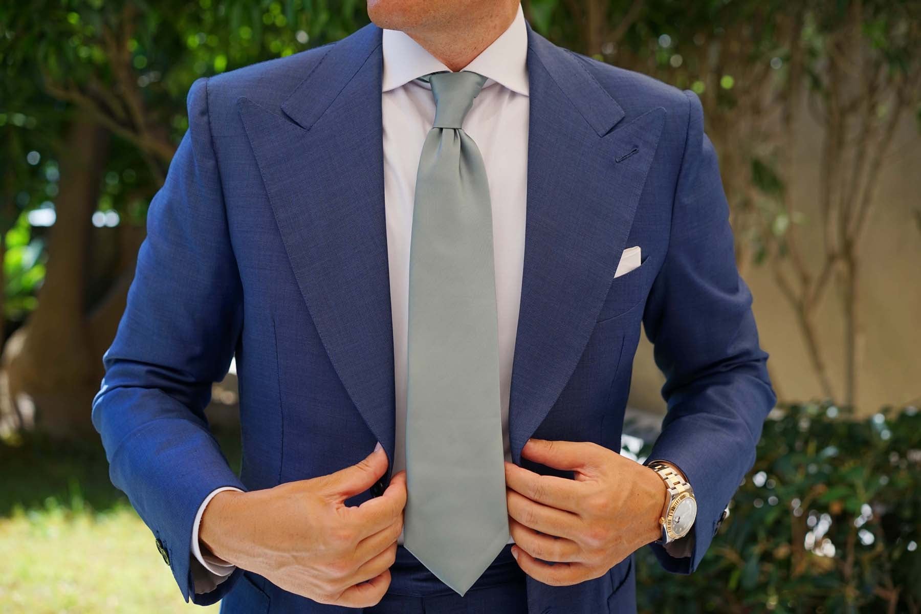 Silver Sage Satin Necktie - Image 11
