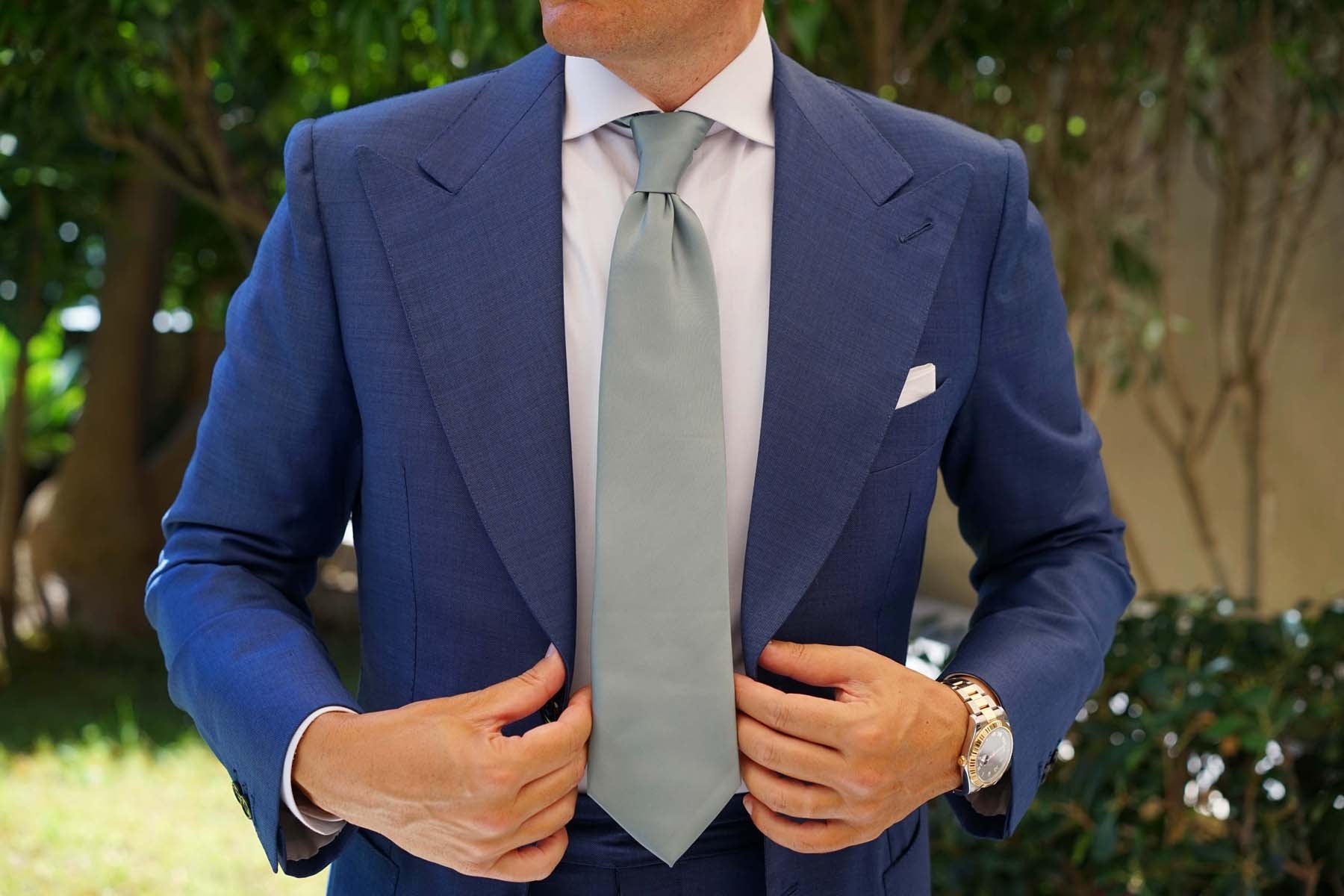 Silver Sage Satin Necktie - Image 4