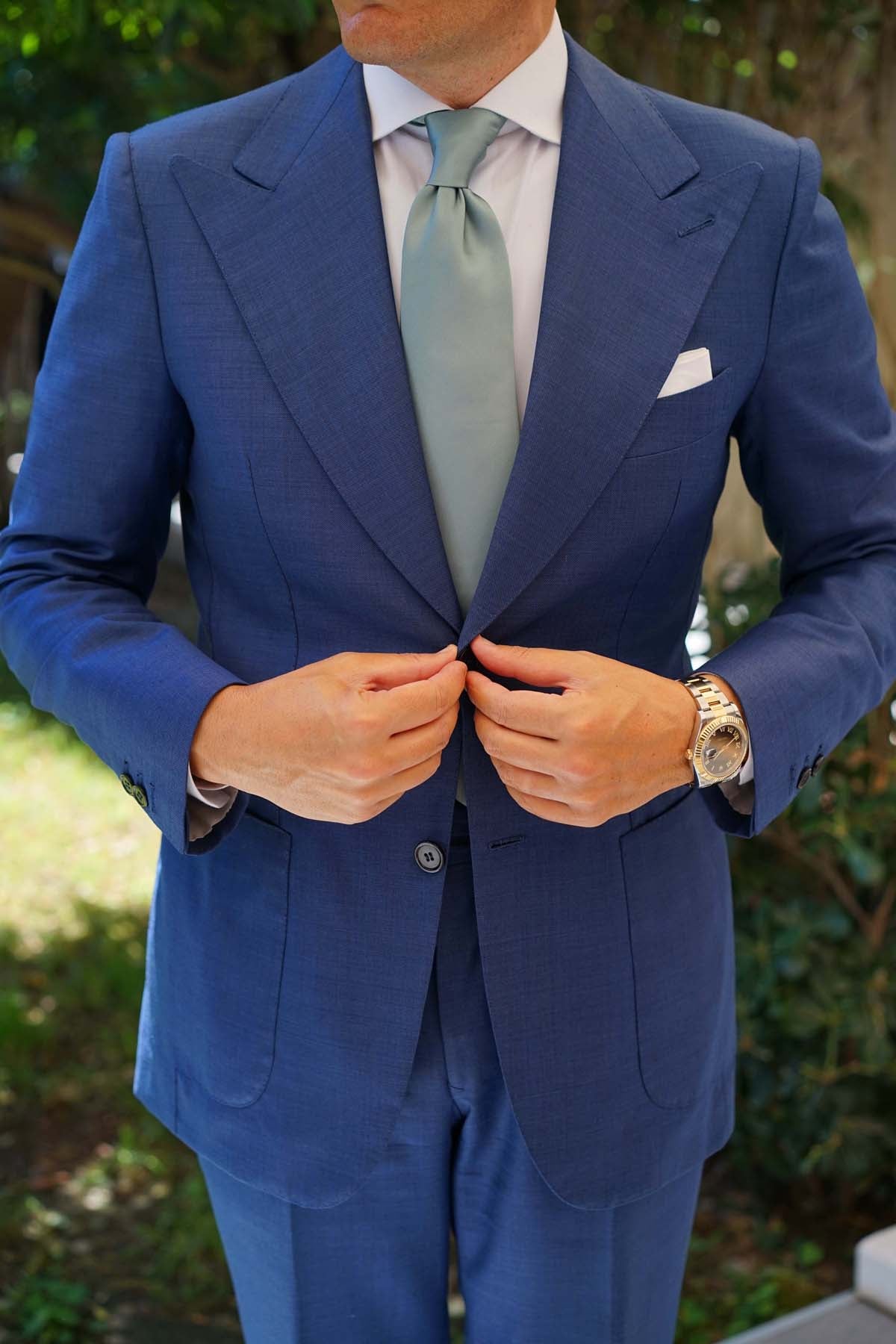 Silver Sage Satin Necktie - Image 5