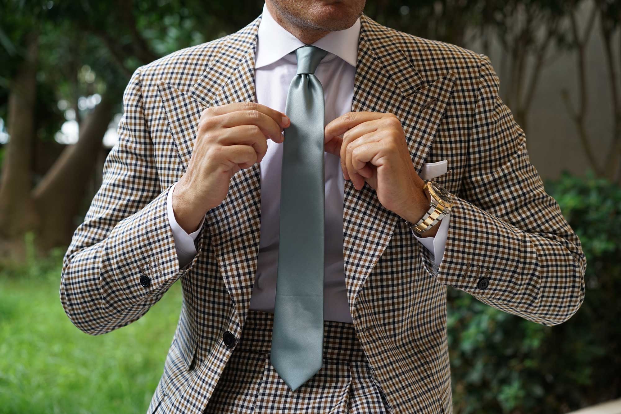 Silver Sage Satin Skinny Tie - Image 10