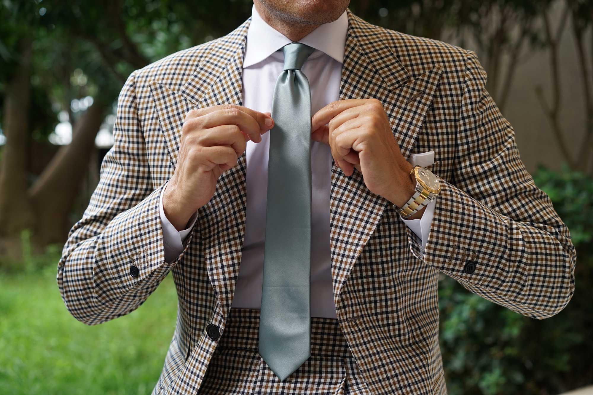 Silver Sage Satin Skinny Tie - Image 6