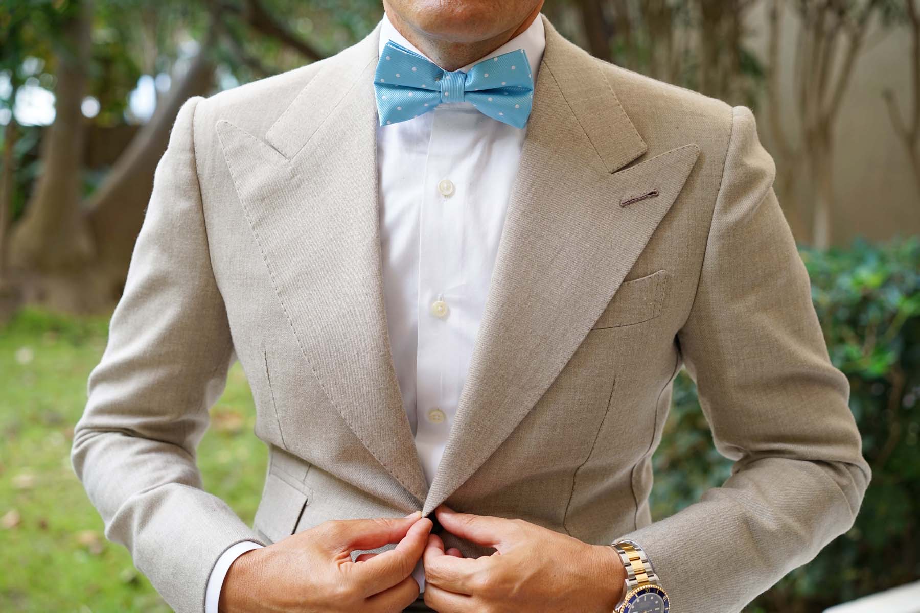 Sky Blue with White Polka Dots Bow Tie - Image 3