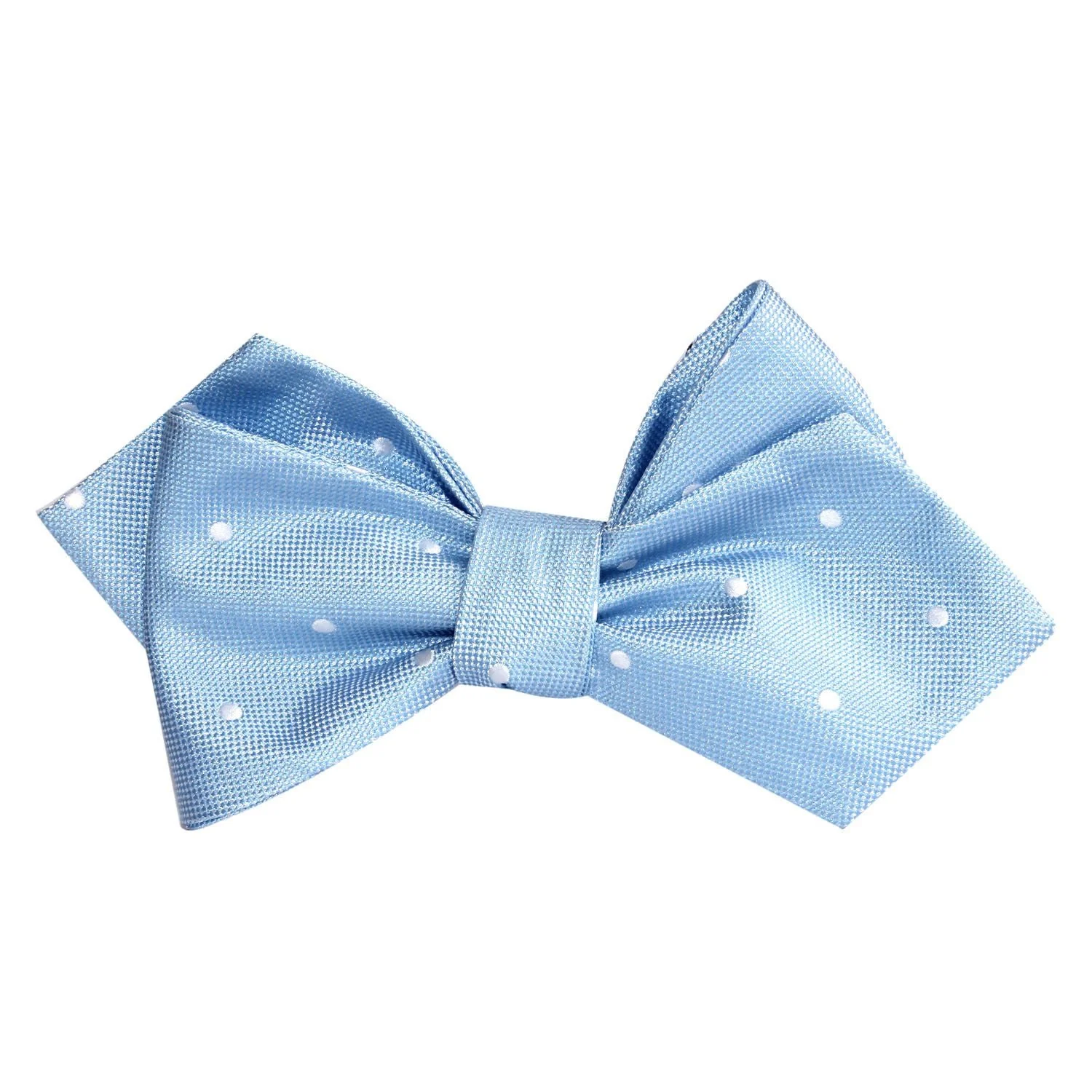 Sky Blue with White Polka Dots Self Tie Diamond Tip Bow Tie - Image 3