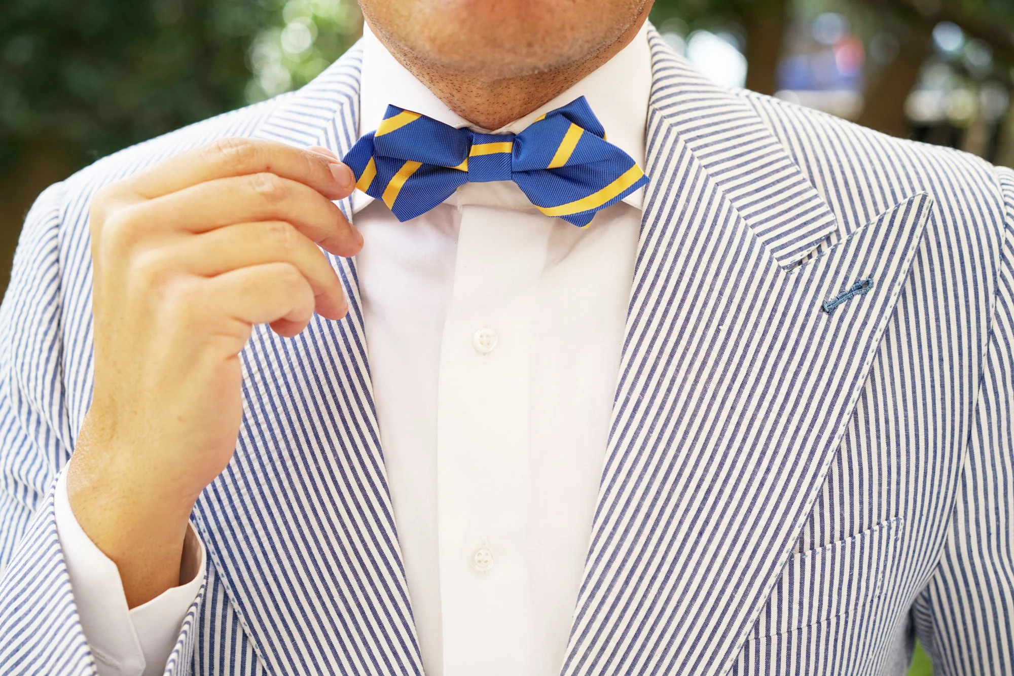 Sky Blue with Yellow Stripe Diamond Bow Tie - Image 9