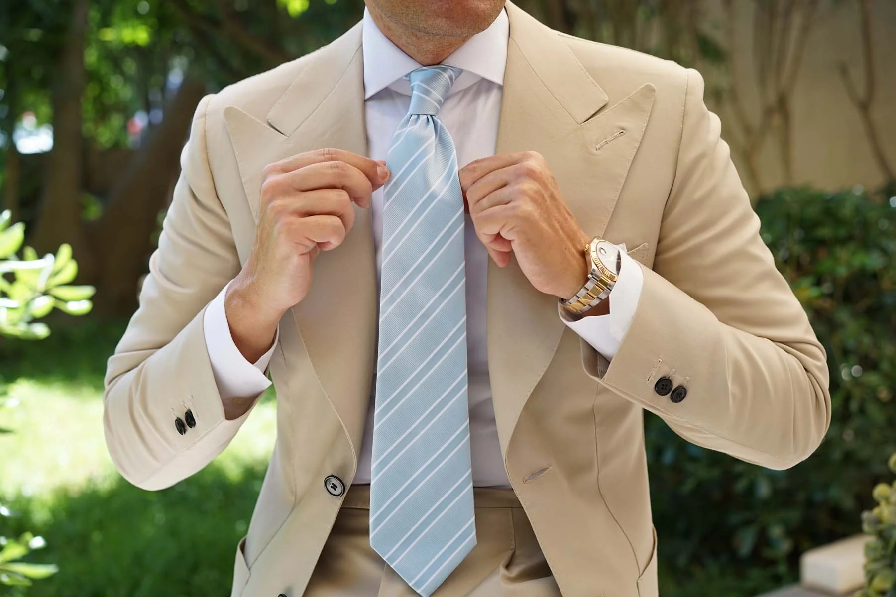 Sky Light Blue Double Stripe Necktie - Image 4