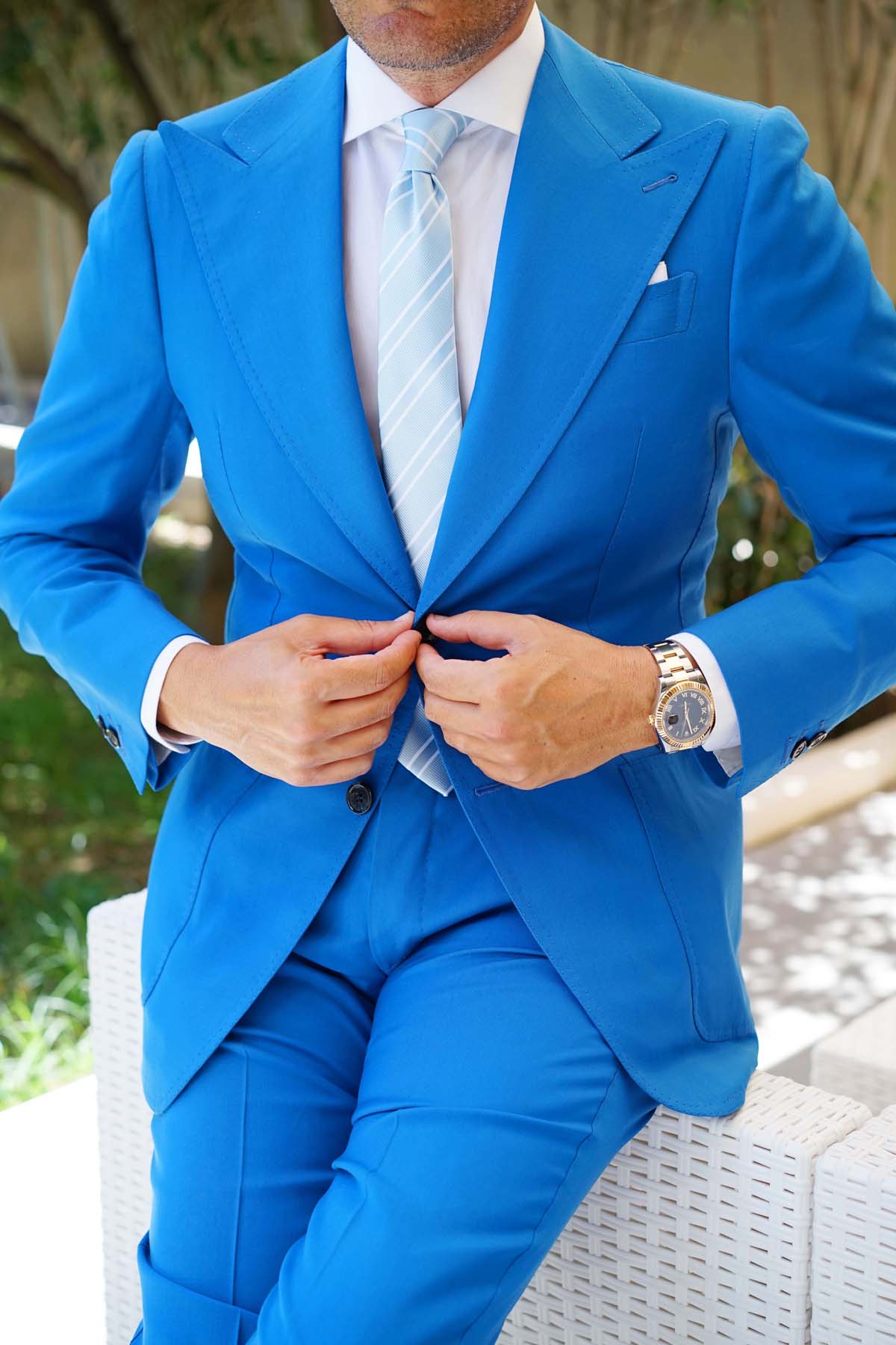 Sky Light Blue Double Stripe Skinny Tie - Image 10