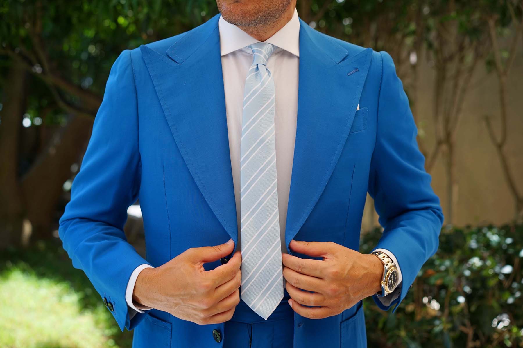 Sky Light Blue Double Stripe Skinny Tie - Image 4