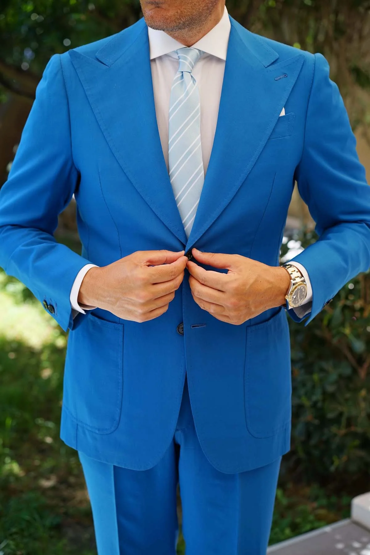 Sky Light Blue Double Stripe Skinny Tie - Image 5
