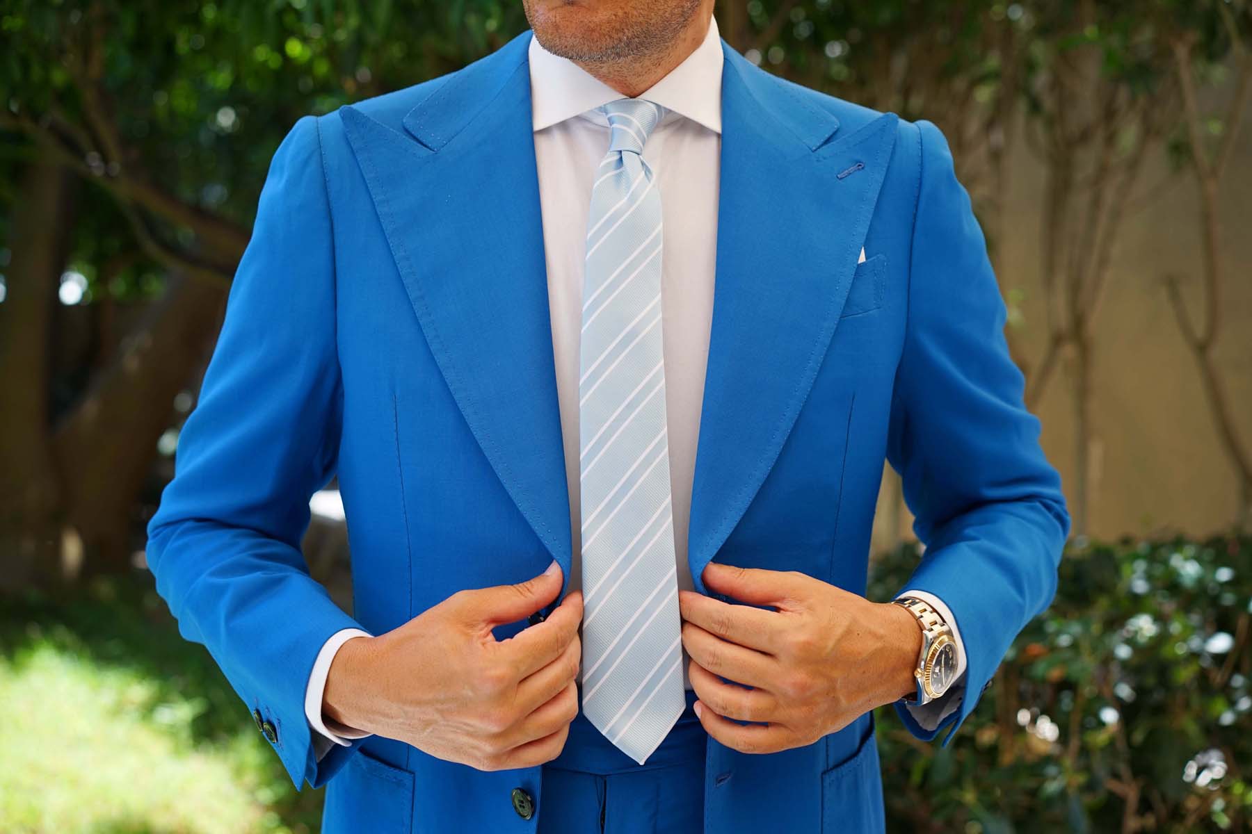 Sky Light Blue Double Stripe Skinny Tie - Image 8