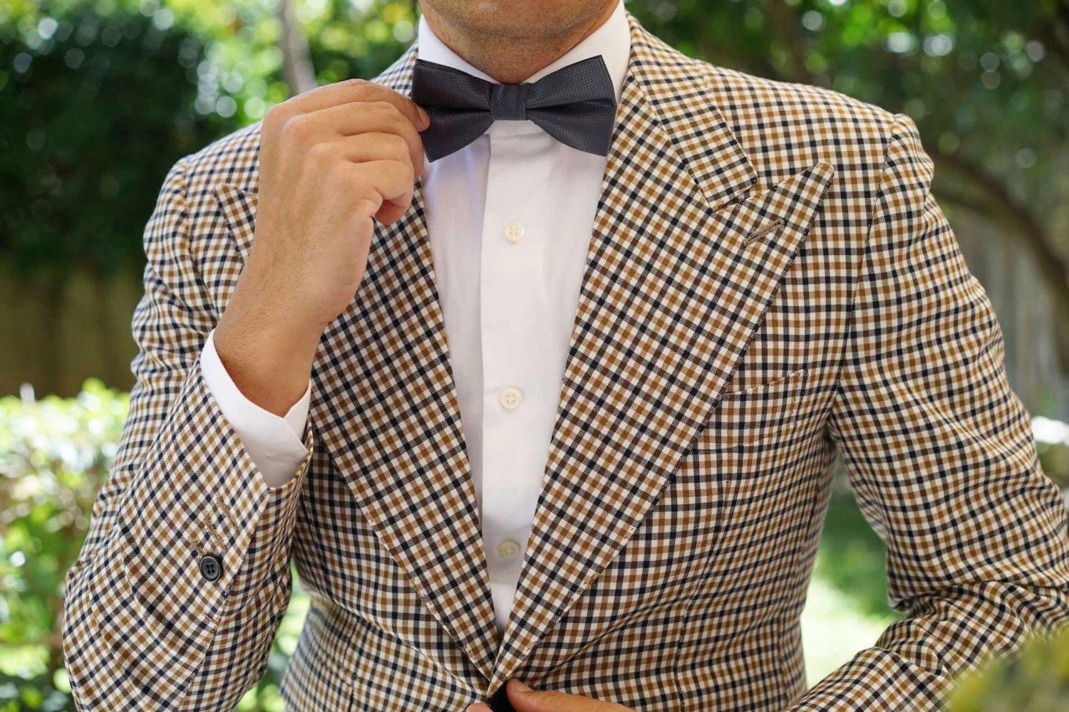 Slate Grey Charcoal Basket Weave Bow Tie - Image 5