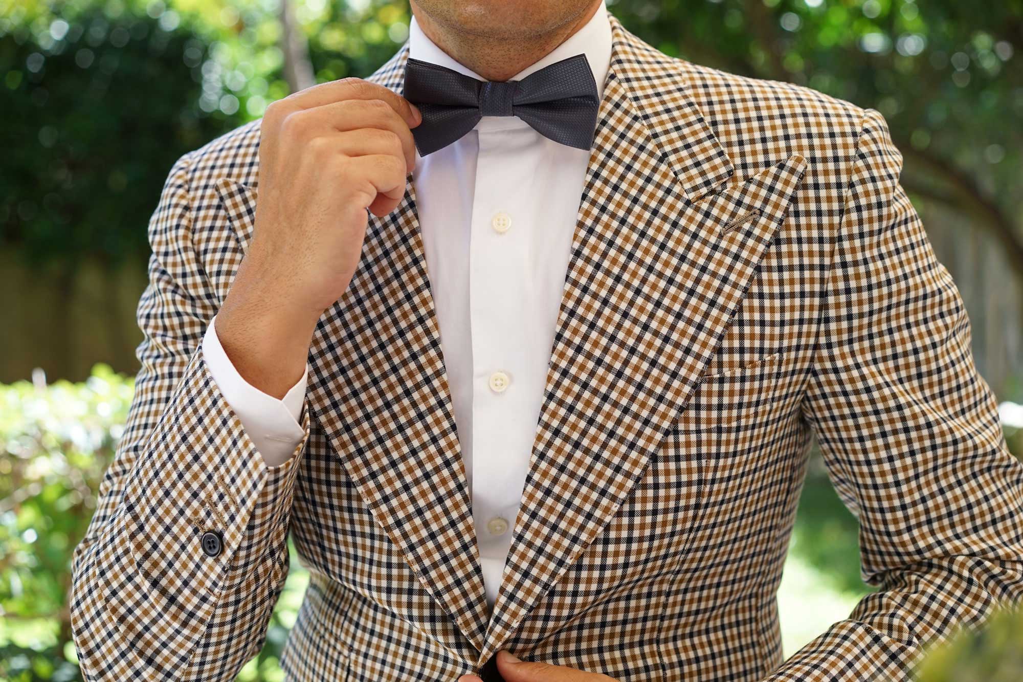 Slate Grey Charcoal Basket Weave Bow Tie - Image 8