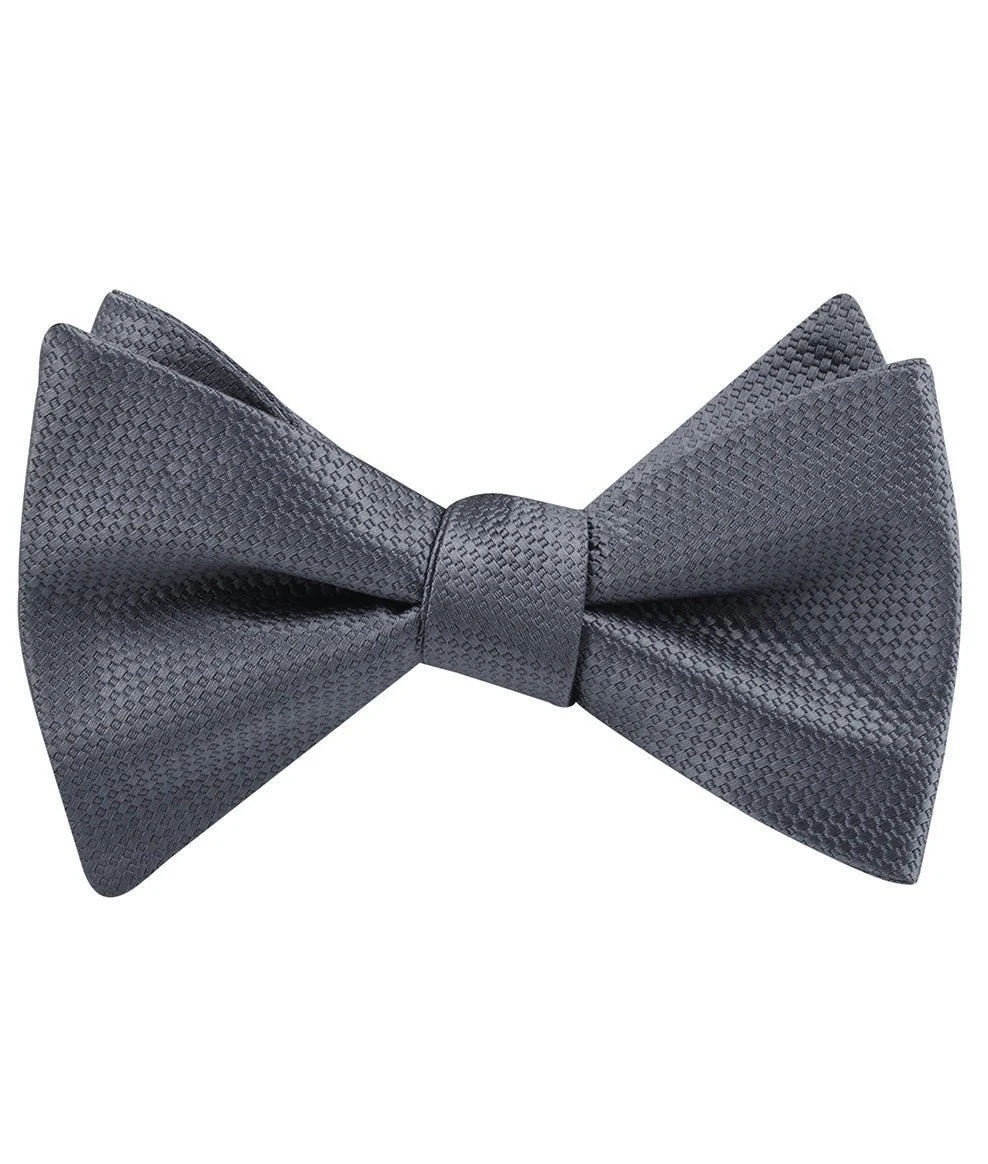 Slate Grey Charcoal Basket Weave Self Bow Tie - Image 2