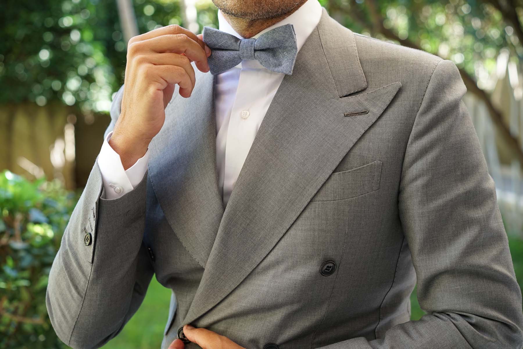 Smoke Blue Slub Linen Bow Tie - Image 3