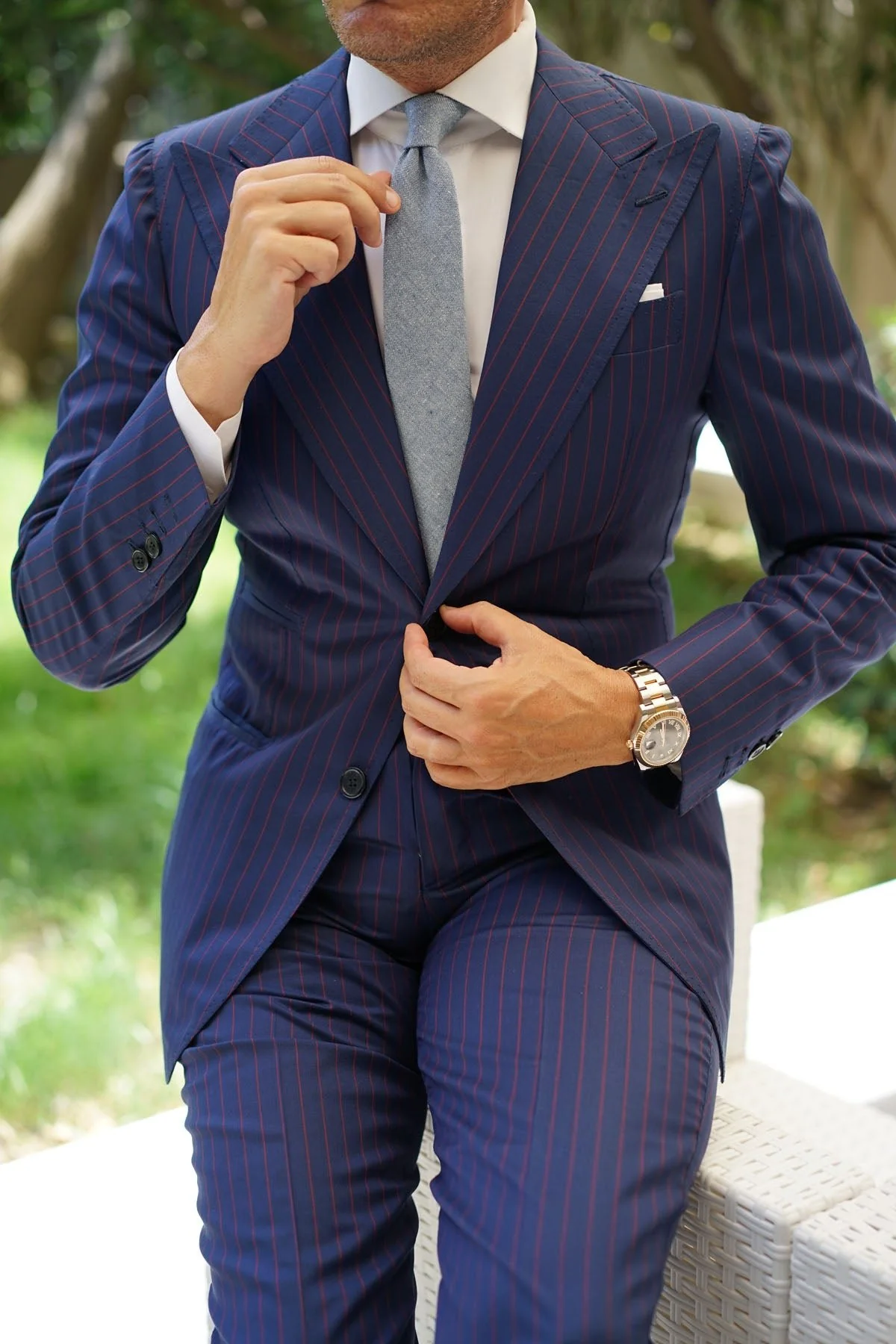Smoke Blue Slub Linen Skinny Tie - Image 11
