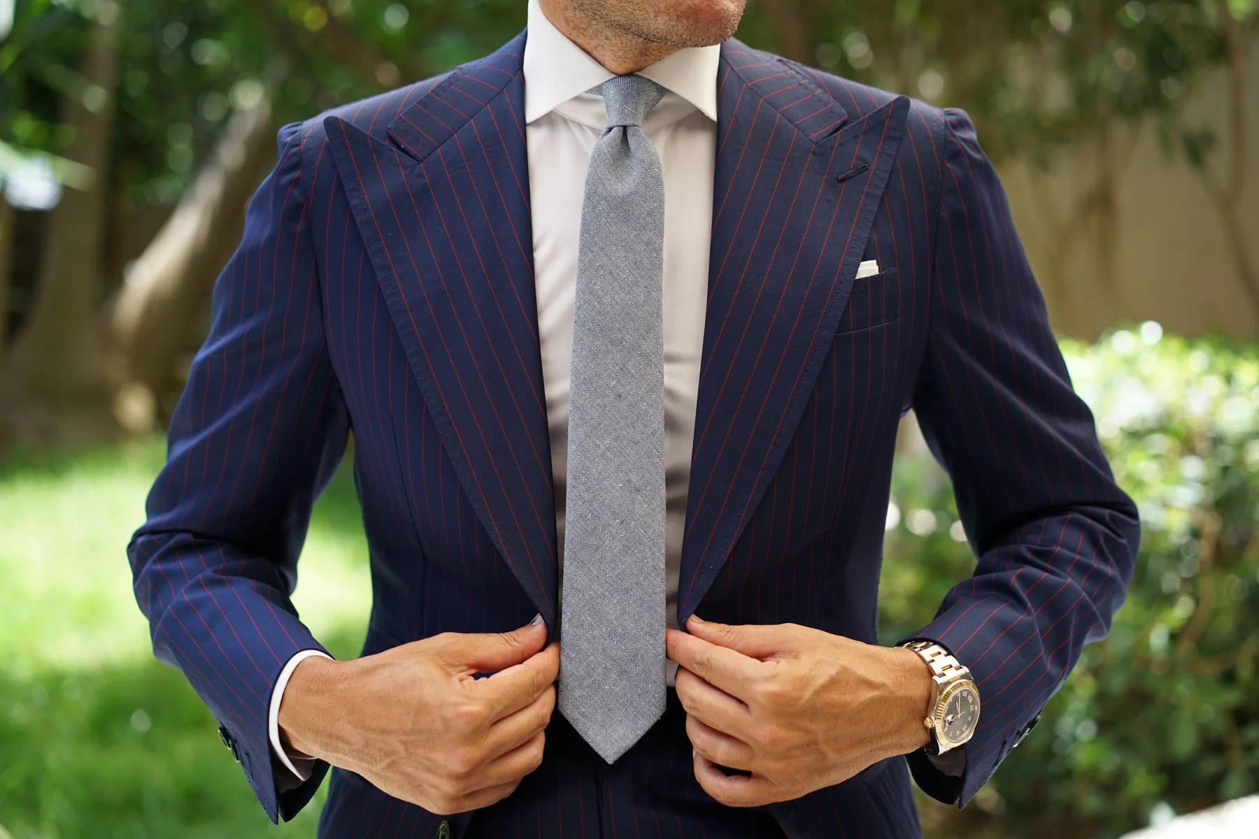 Smoke Blue Slub Linen Skinny Tie - Image 4