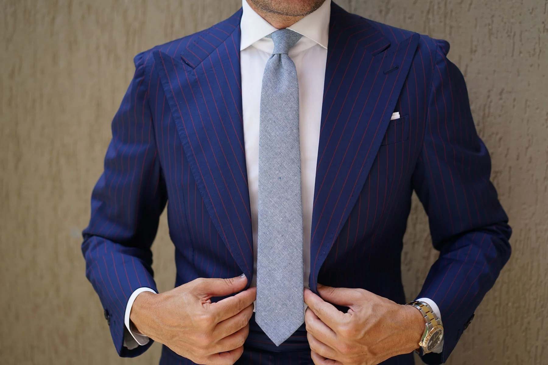 Smoke Blue Slub Linen Skinny Tie - Image 6