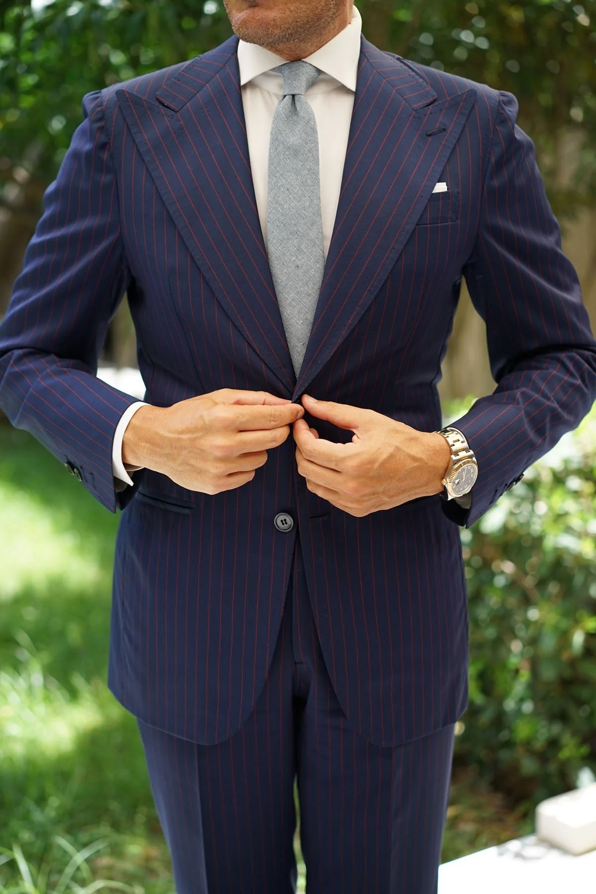Smoke Blue Slub Linen Skinny Tie - Image 7