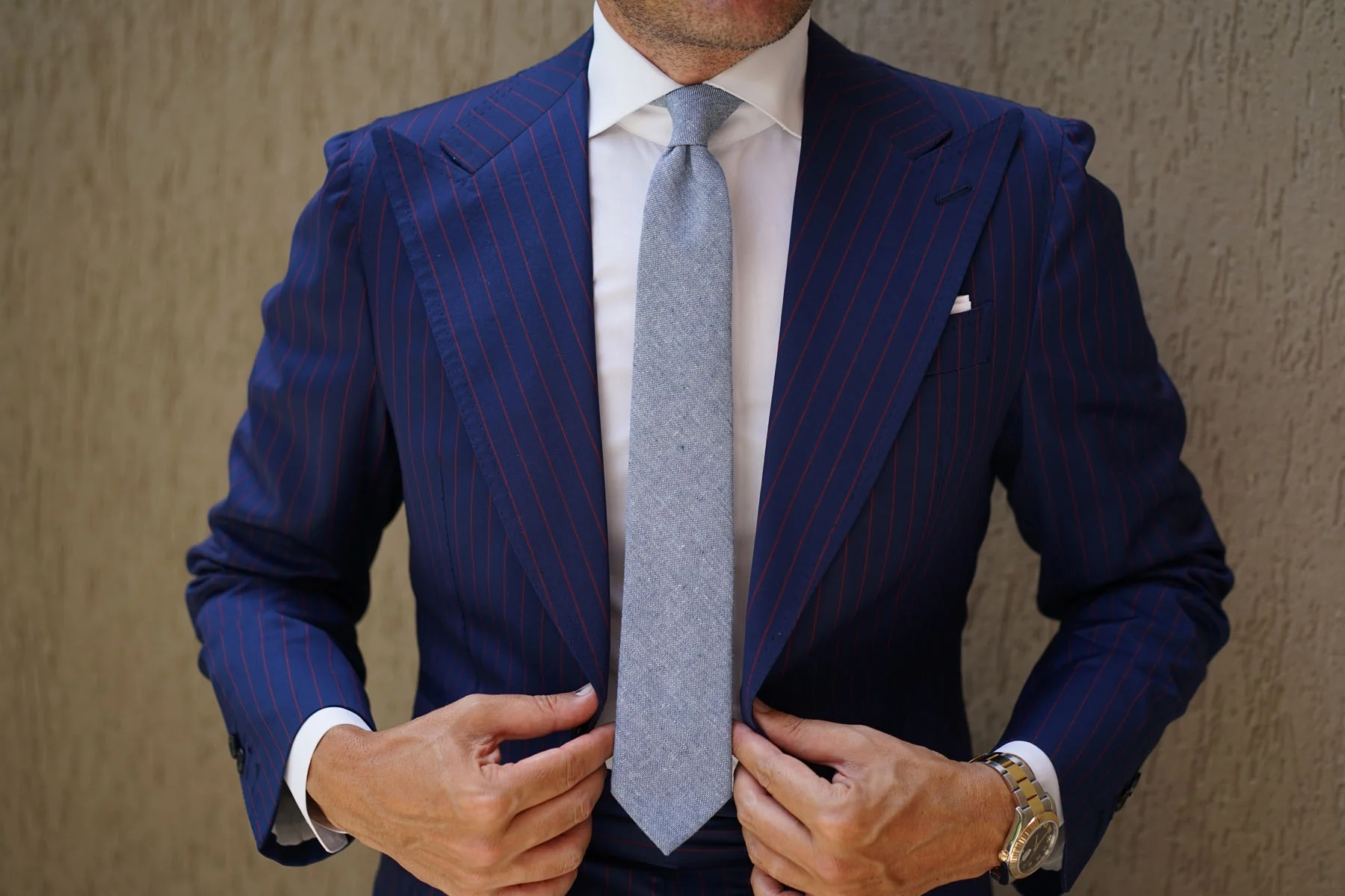 Smoke Blue Slub Linen Skinny Tie - Image 9