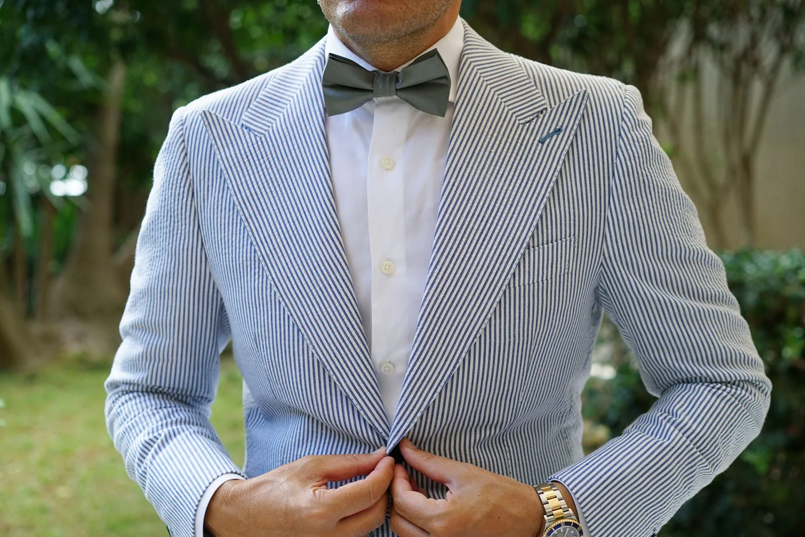 Soft Charcoal Crisp Satin Bow Tie - Image 7