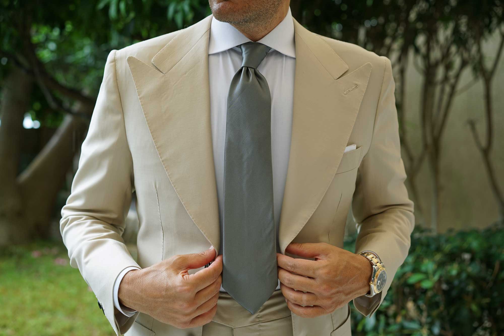 Soft Charcoal Crisp Satin Necktie - Image 4