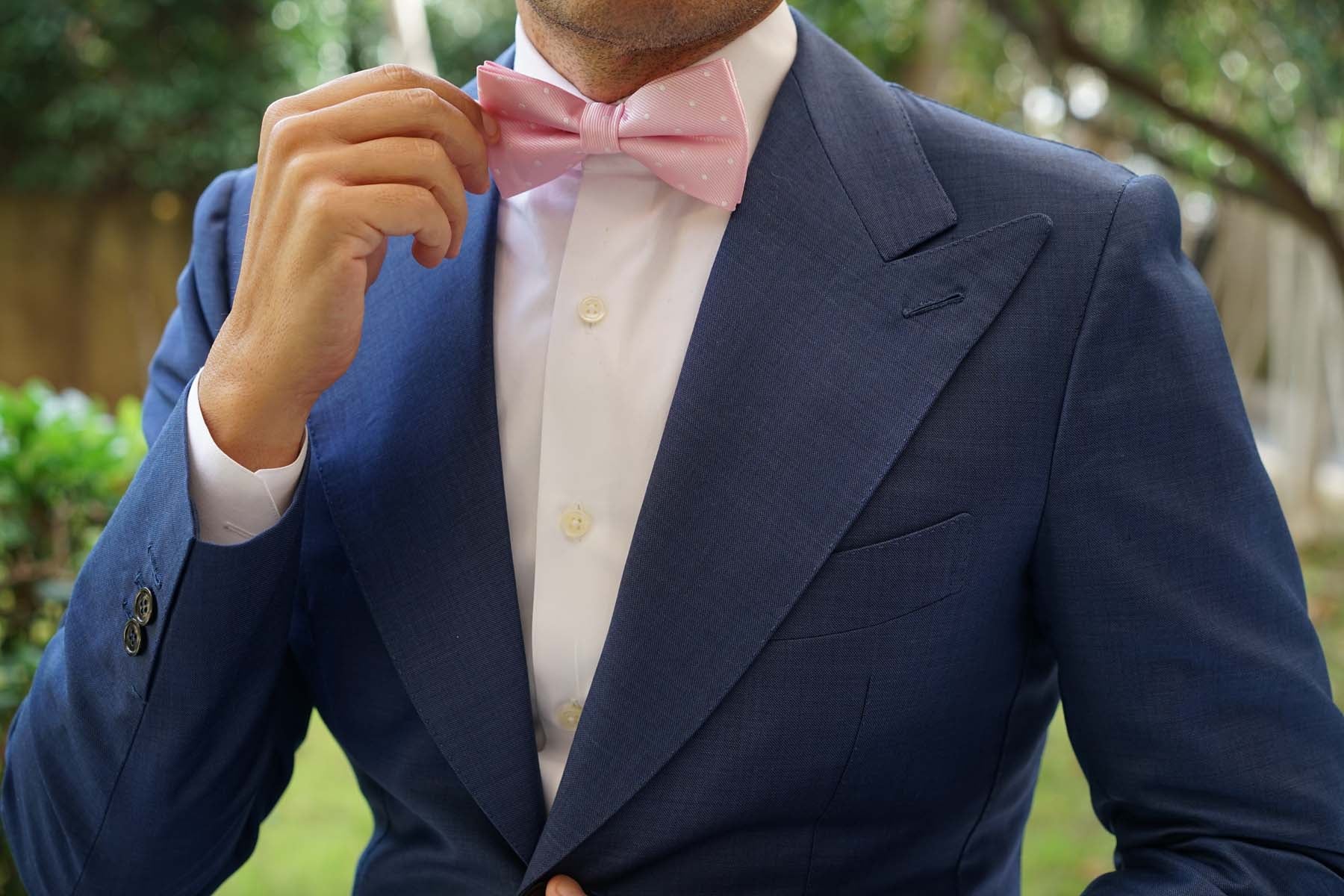 Soft Pink Polka Dots Bow Tie - Image 3