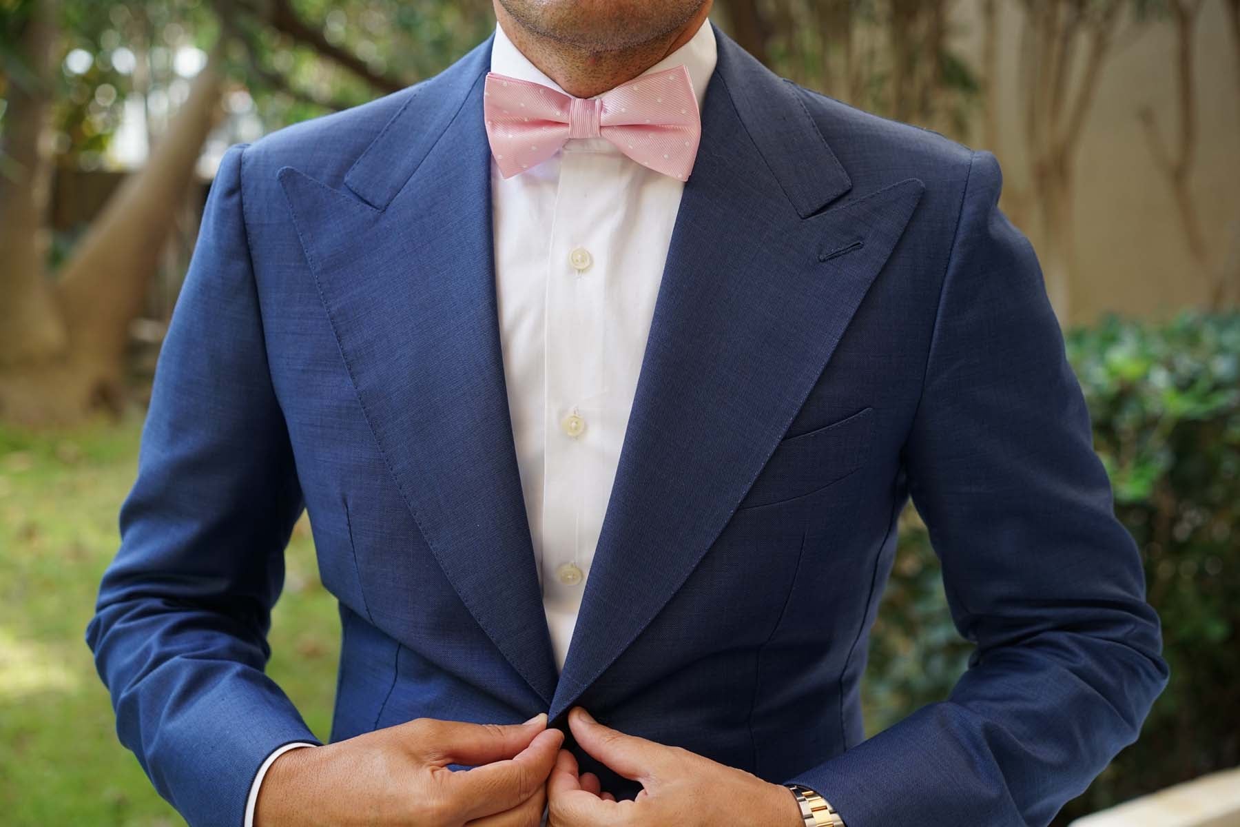 Soft Pink Polka Dots Bow Tie - Image 5