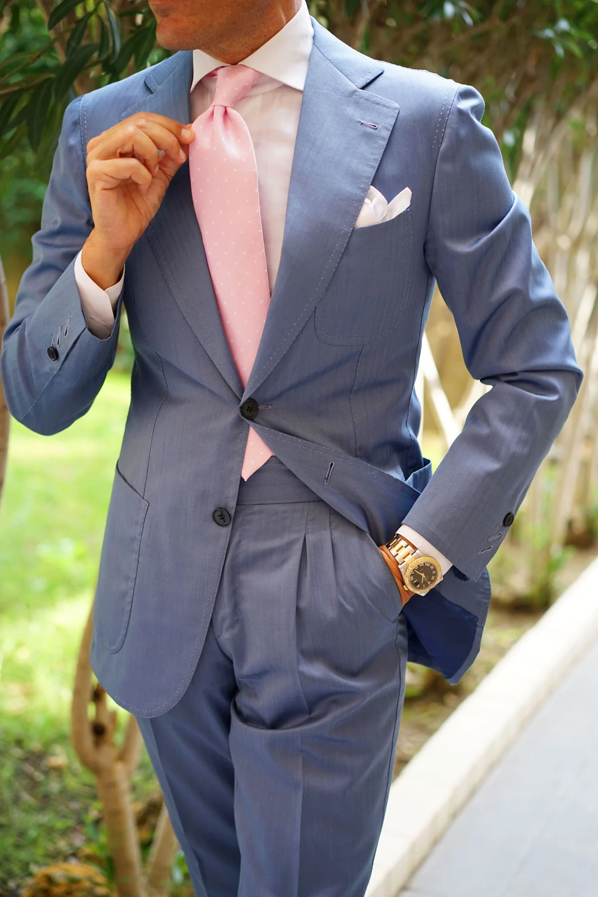 Soft Pink Polka Dots Necktie - Image 5