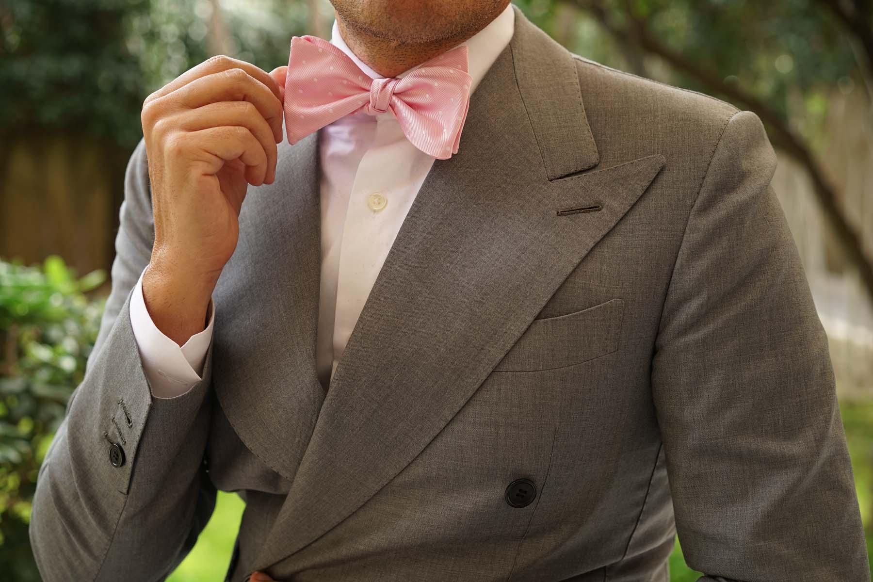 Soft Pink Polka Dots Self Bow Tie - Image 6