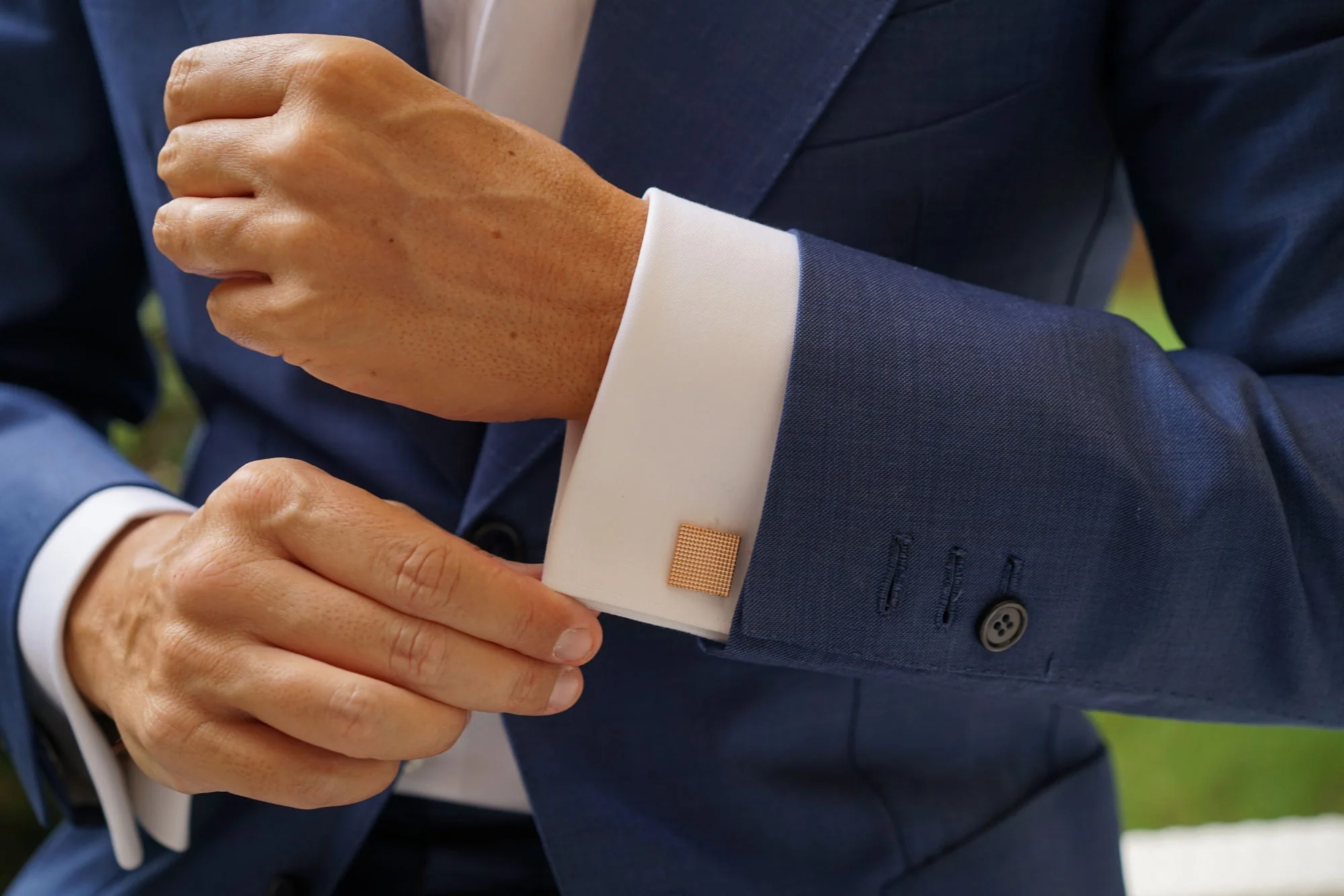 Square Studded Rose Gold Cufflinks - Image 8