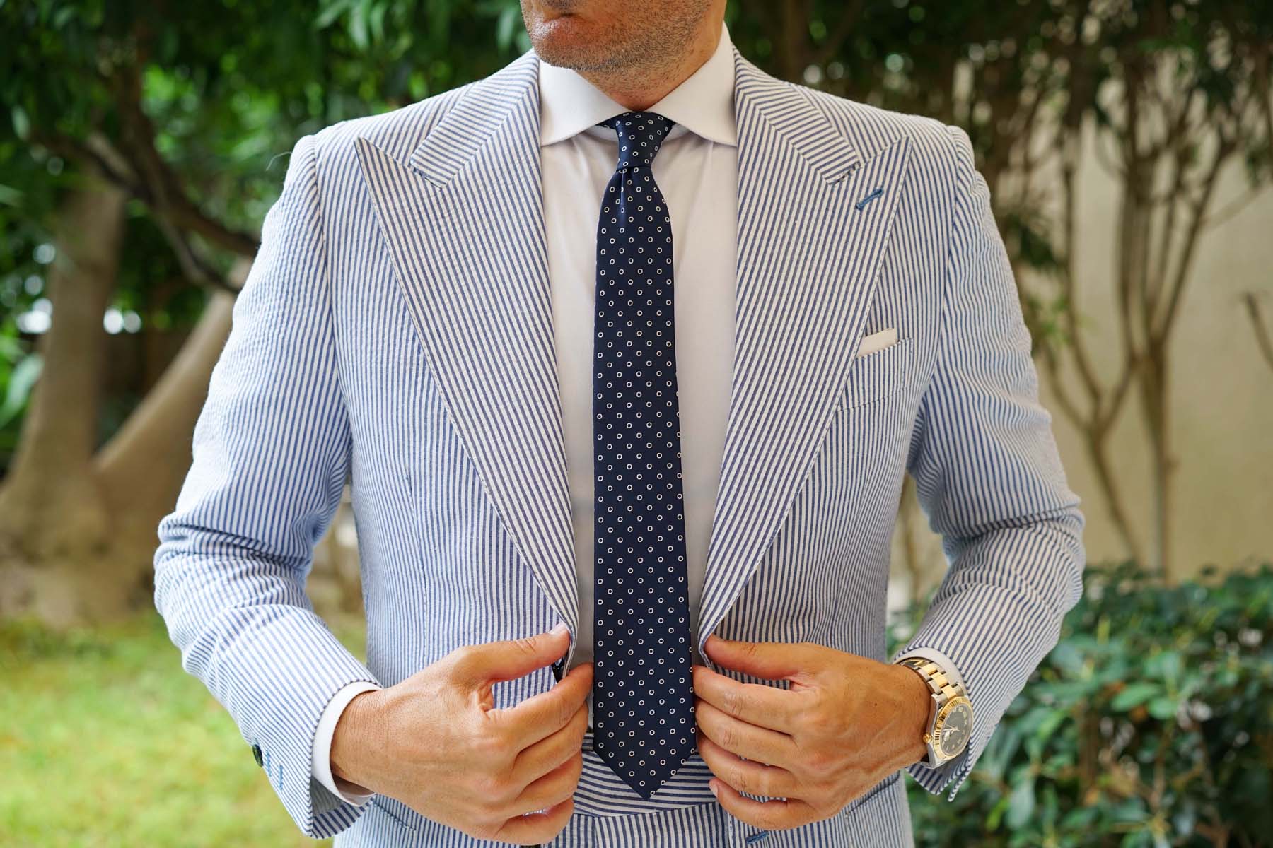 St Barts Navy Polka Dot Skinny Tie - Image 8
