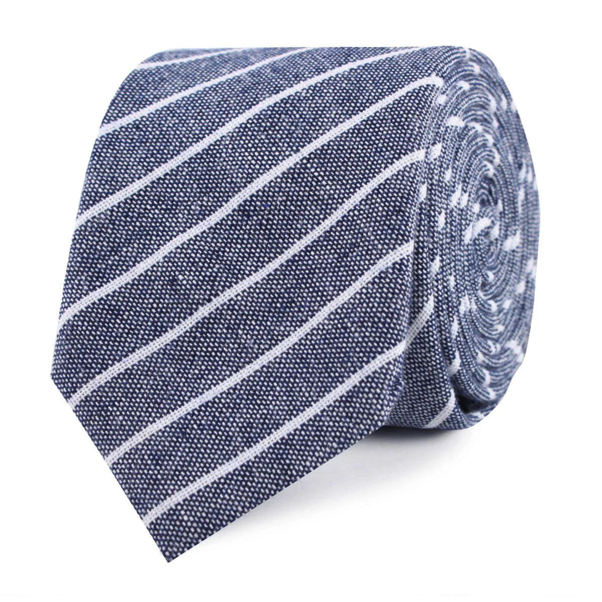 Starry Night Blue Pinstripe Linen Skinny Tie - Image 2