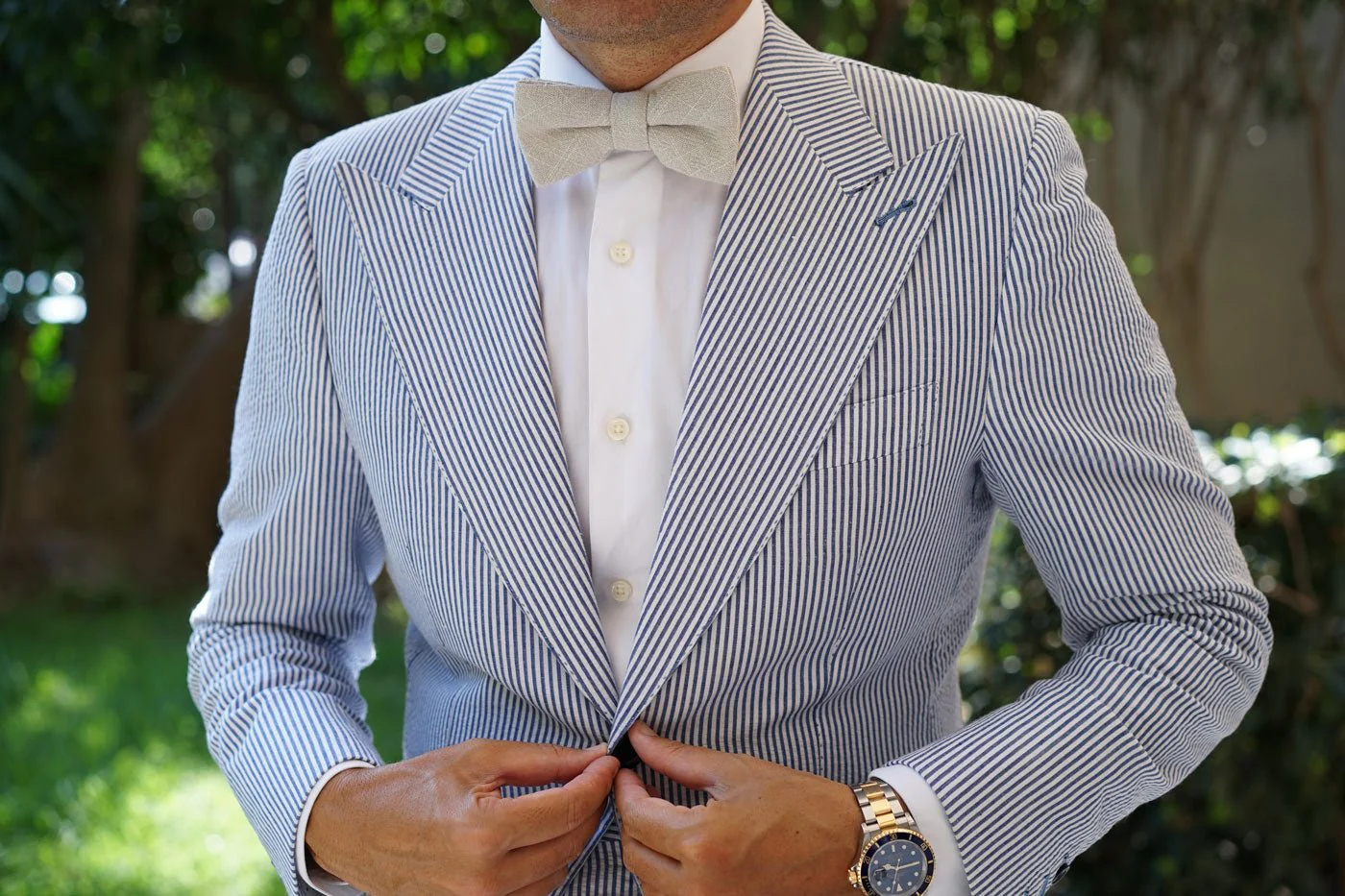 Sterling Silver Grey Linen Bow Tie - Image 3