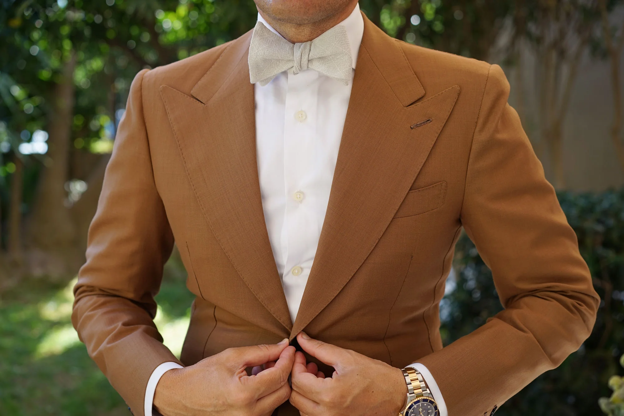 Sterling Silver Grey Linen Self Bow Tie - Image 4