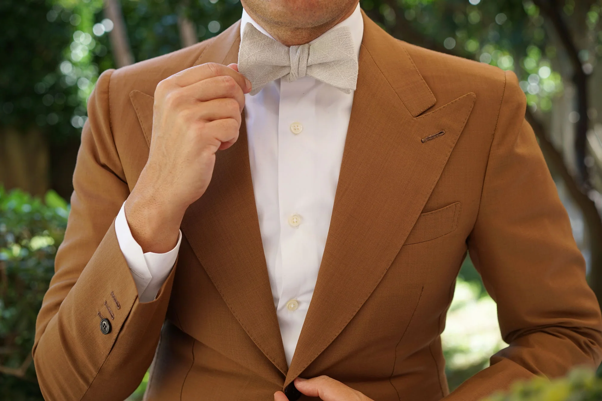 Sterling Silver Grey Linen Self Bow Tie - Image 6