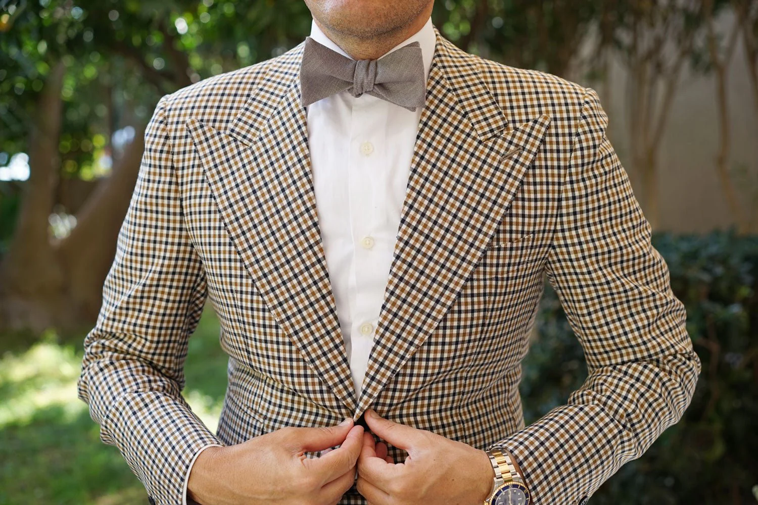 Stone Grey Portobello Slub Linen Self Bow Tie - Image 4