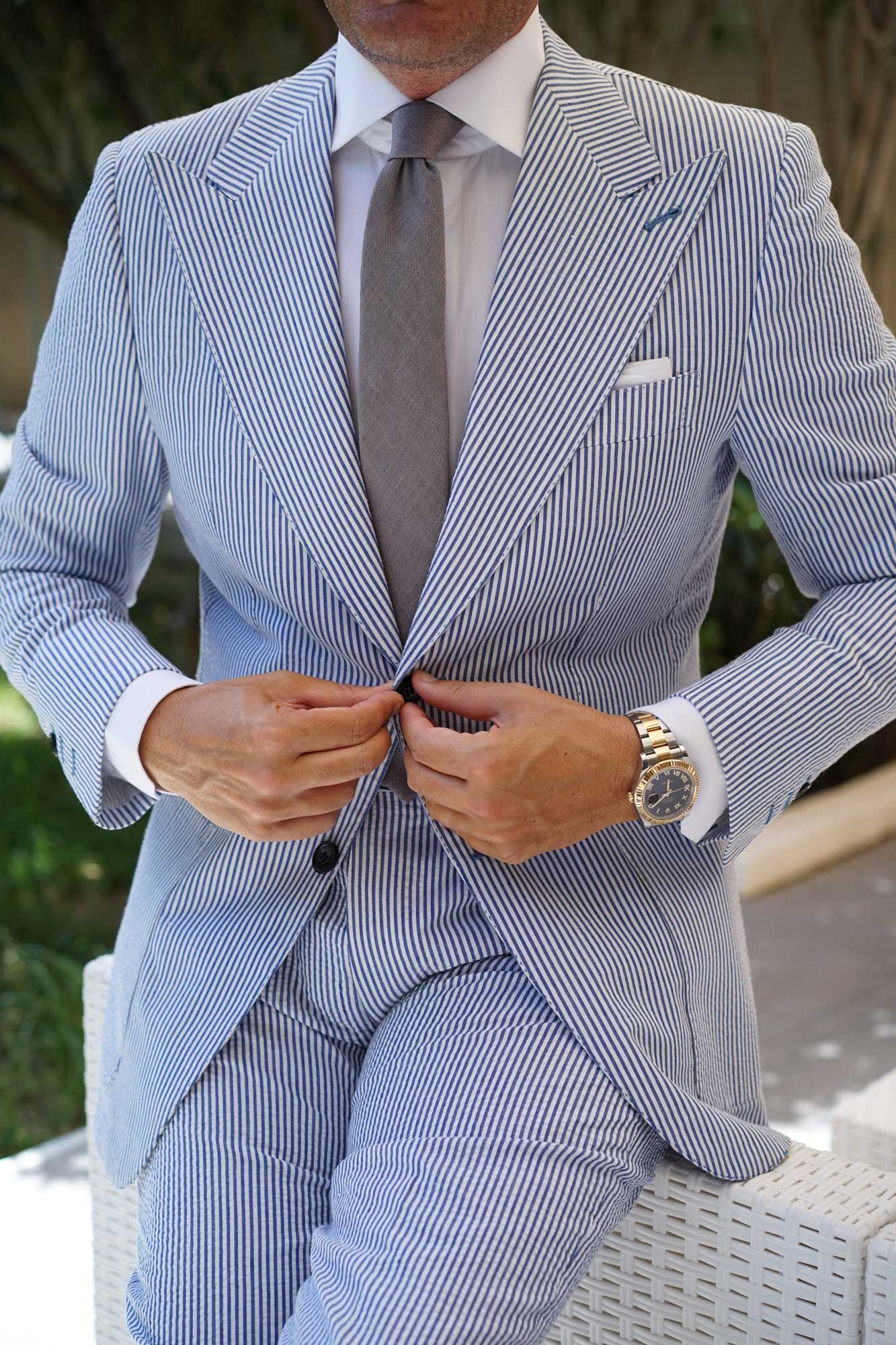 Stone Grey Portobello Slub Linen Skinny Tie - Image 10