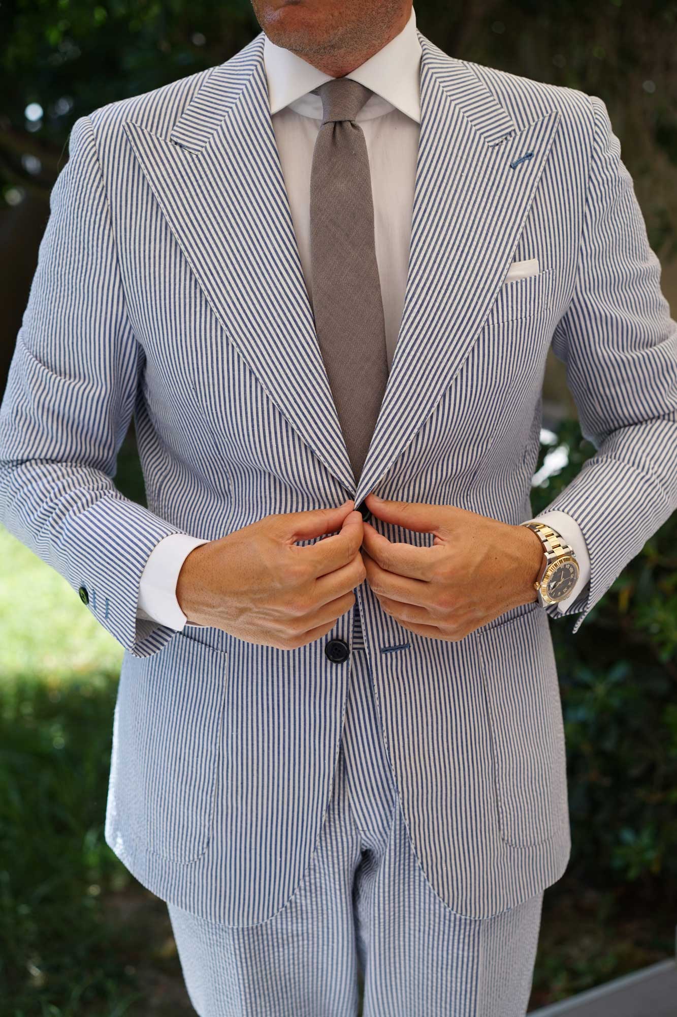 Stone Grey Portobello Slub Linen Skinny Tie - Image 5