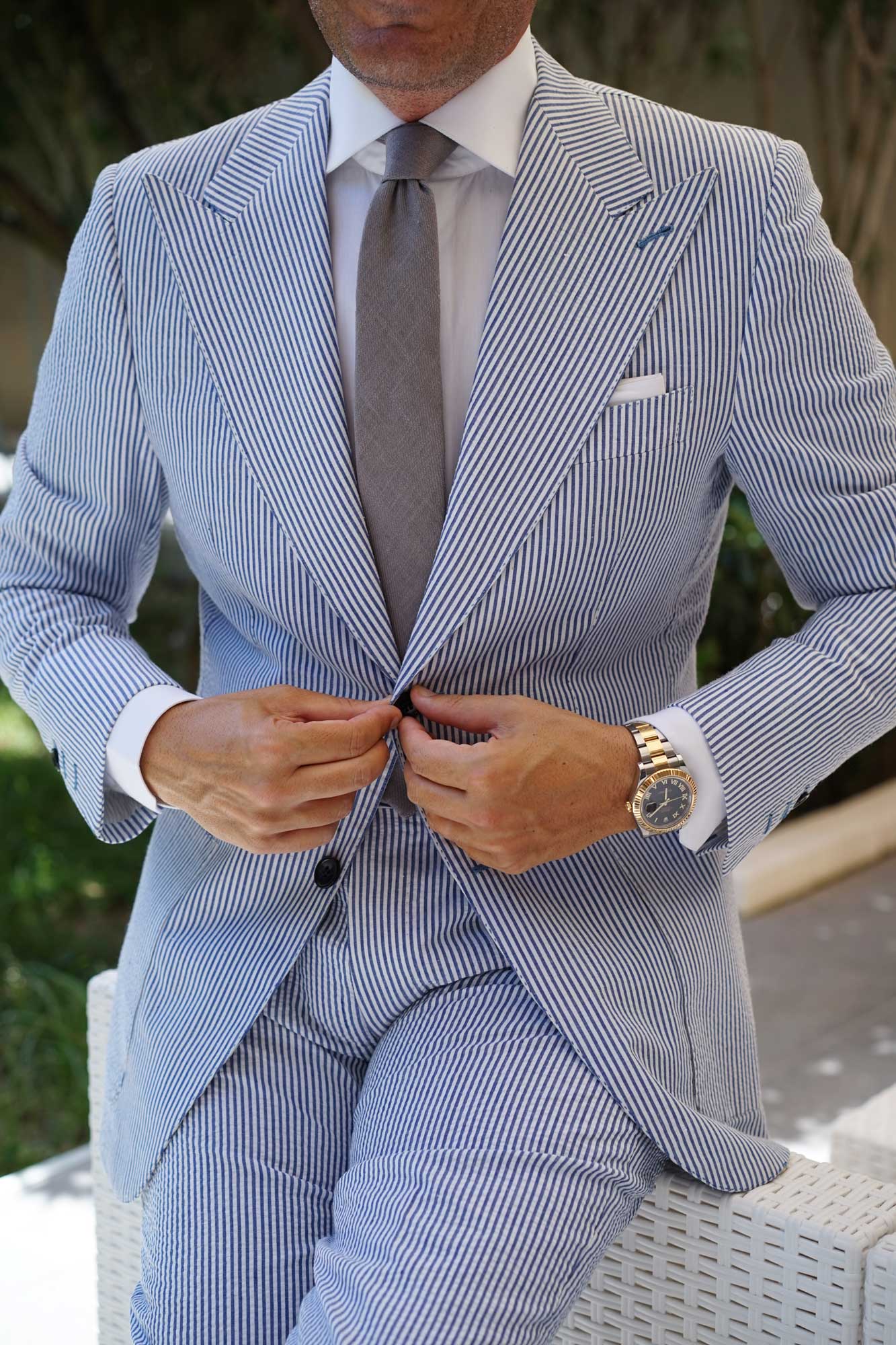 Stone Grey Portobello Slub Linen Skinny Tie - Image 7