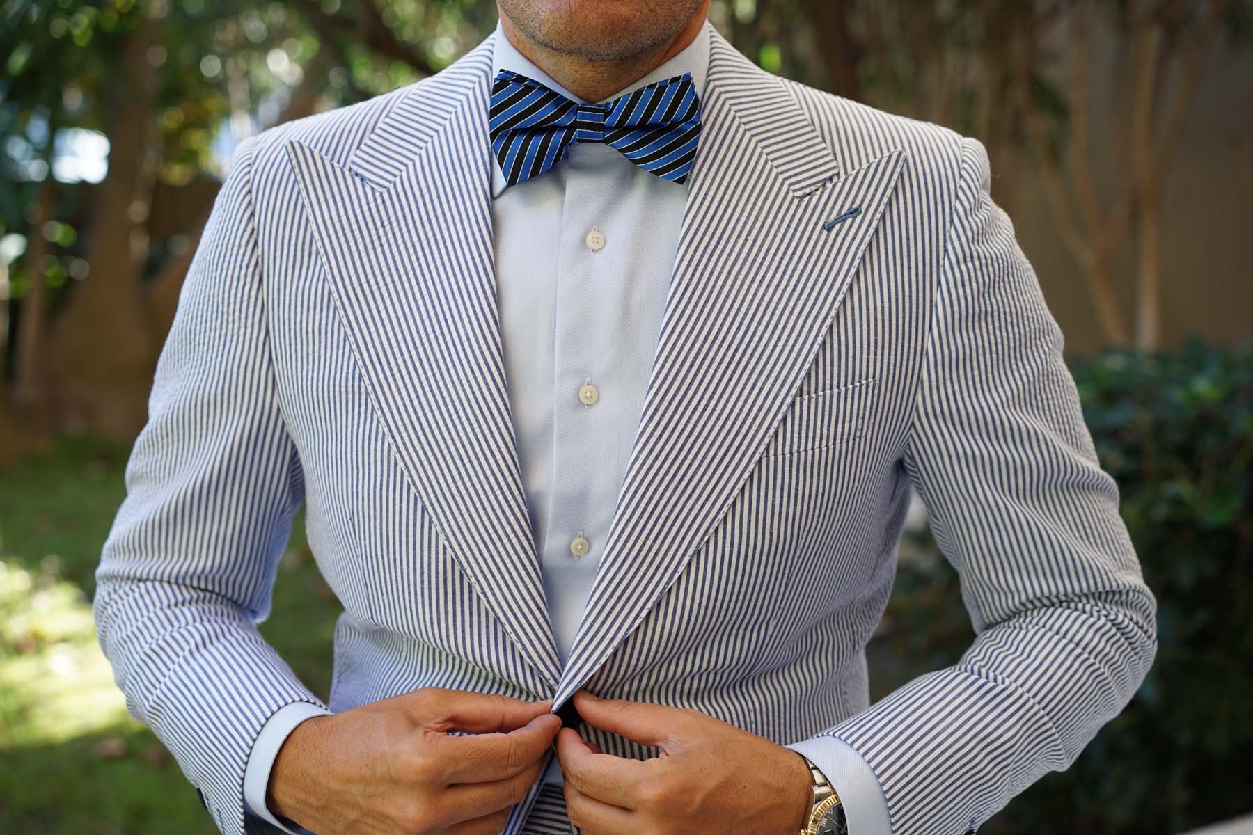 Striped Blue Black Bow Tie - Image 5