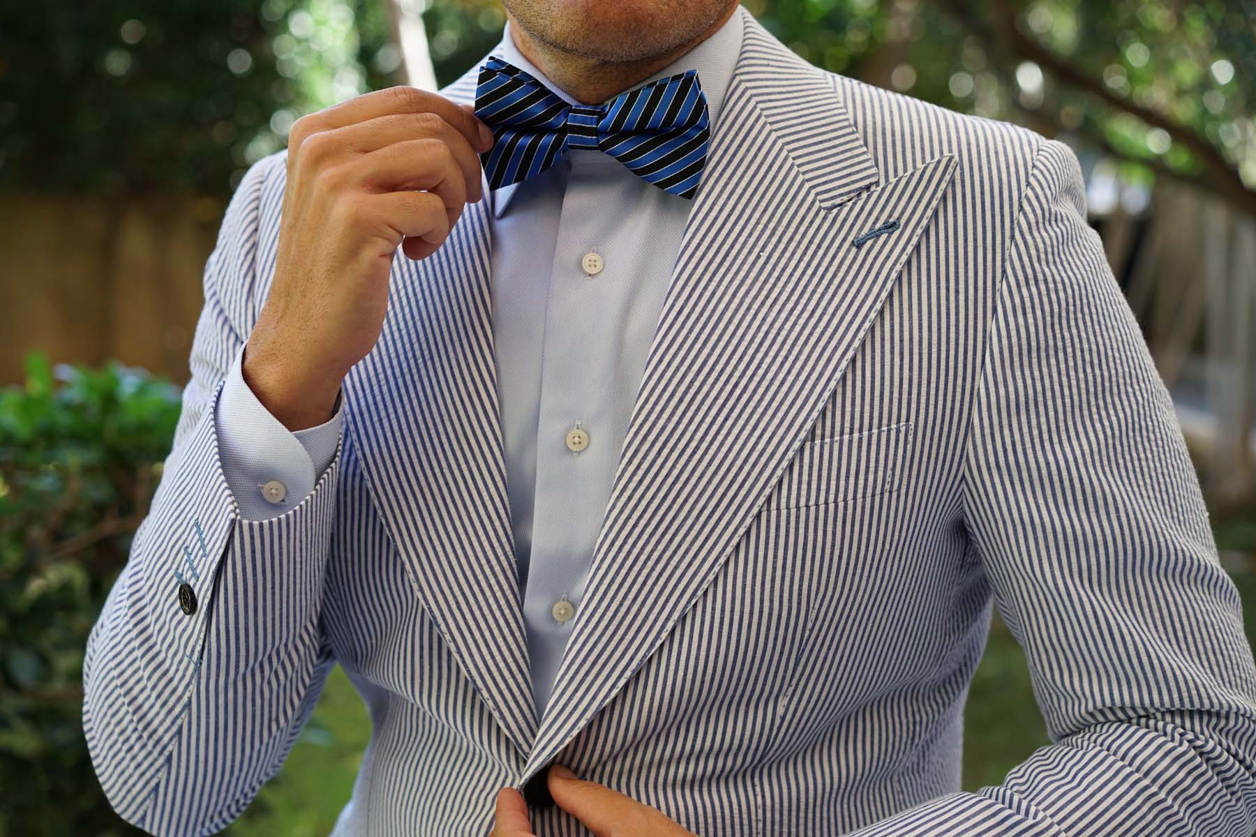 Striped Blue Black Bow Tie - Image 6