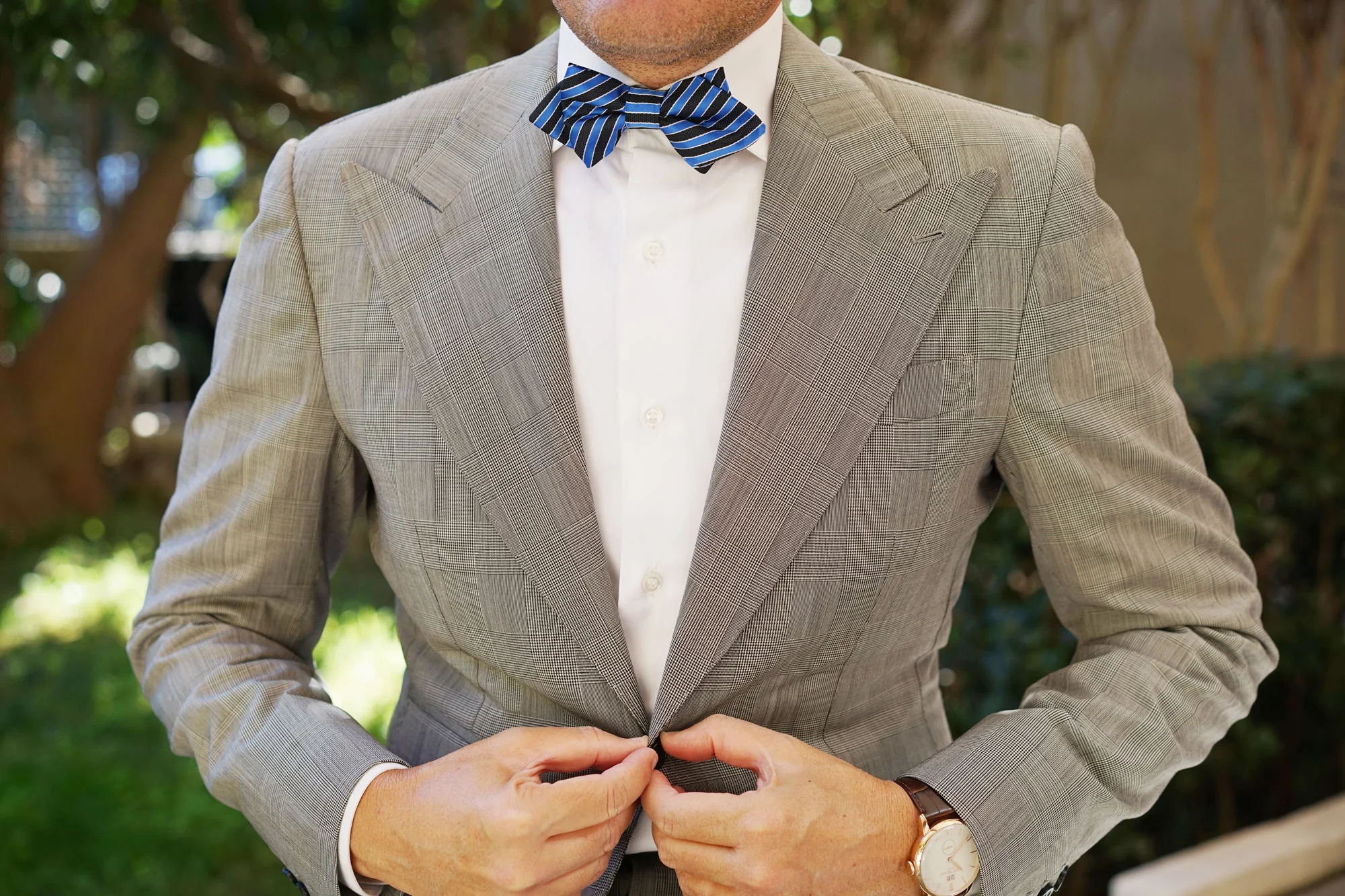 Striped Blue with Black Diamond Bow Tie - Image 3